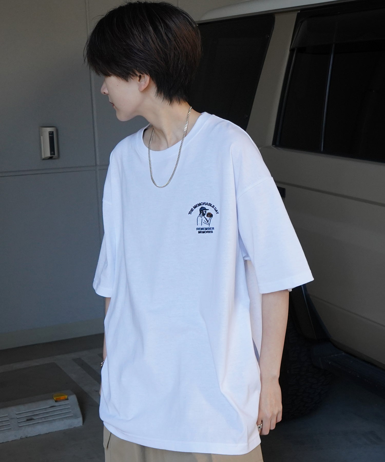 24SS 新柄 ヒゲオジサンC ワンポイント刺繍ロゴ ビッグシルエット半袖Tシャツ