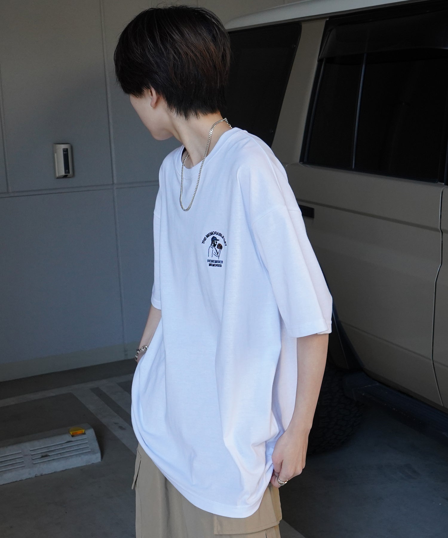 24SS 新柄 ヒゲオジサンC ワンポイント刺繍ロゴ ビッグシルエット半袖Tシャツ