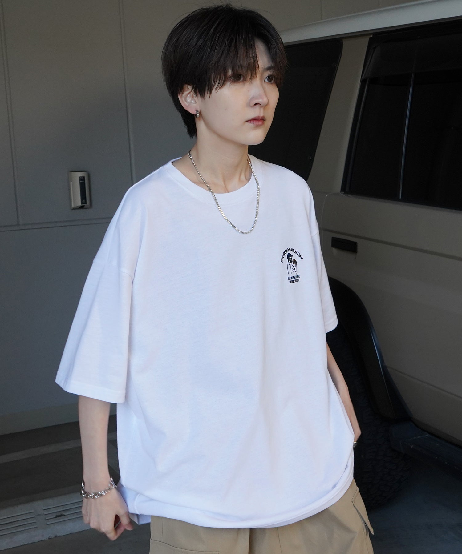 24SS 新柄 ヒゲオジサンC ワンポイント刺繍ロゴ ビッグシルエット半袖Tシャツ
