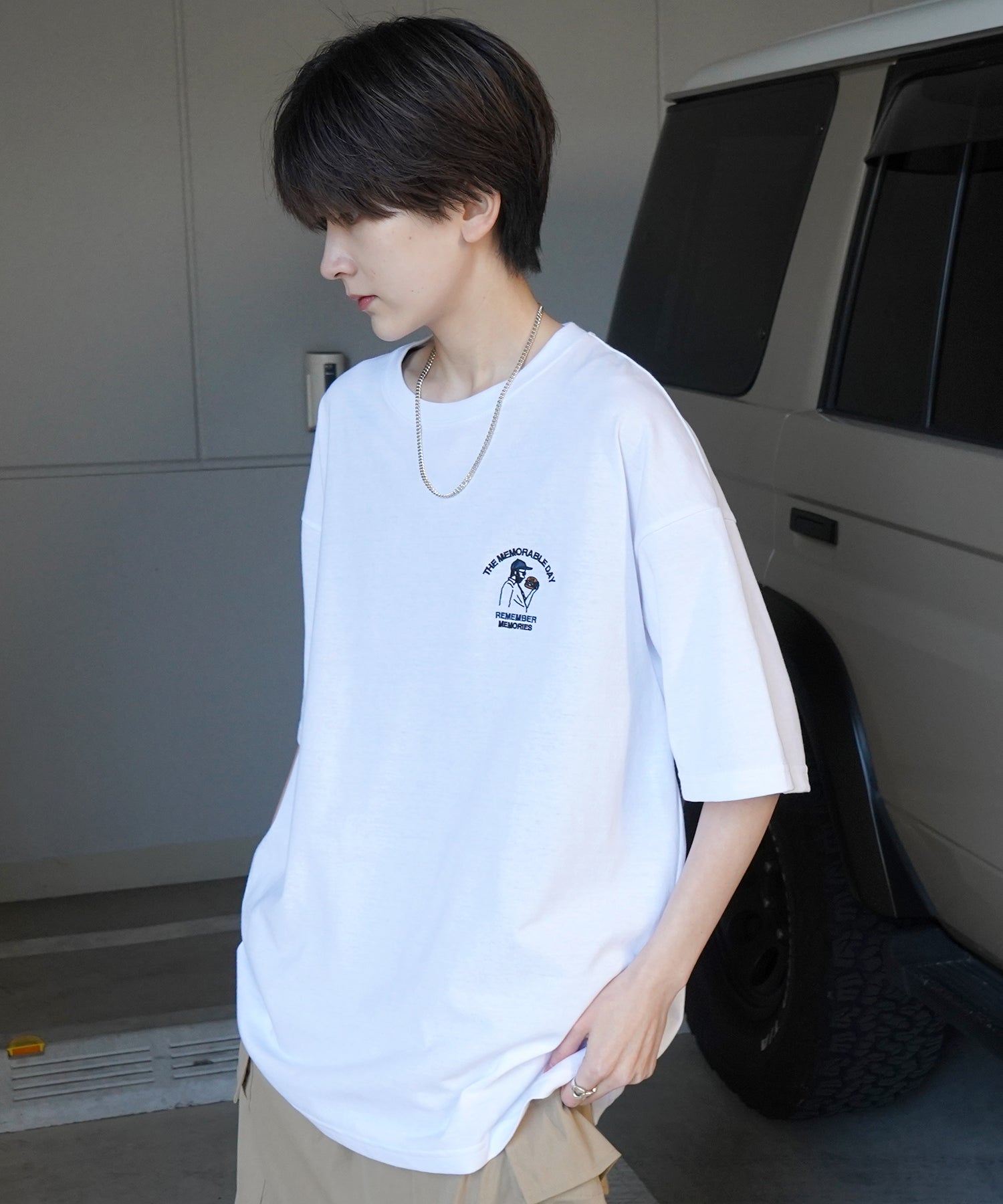 24SS 新柄 ヒゲオジサンC ワンポイント刺繍ロゴ ビッグシルエット半袖Tシャツ