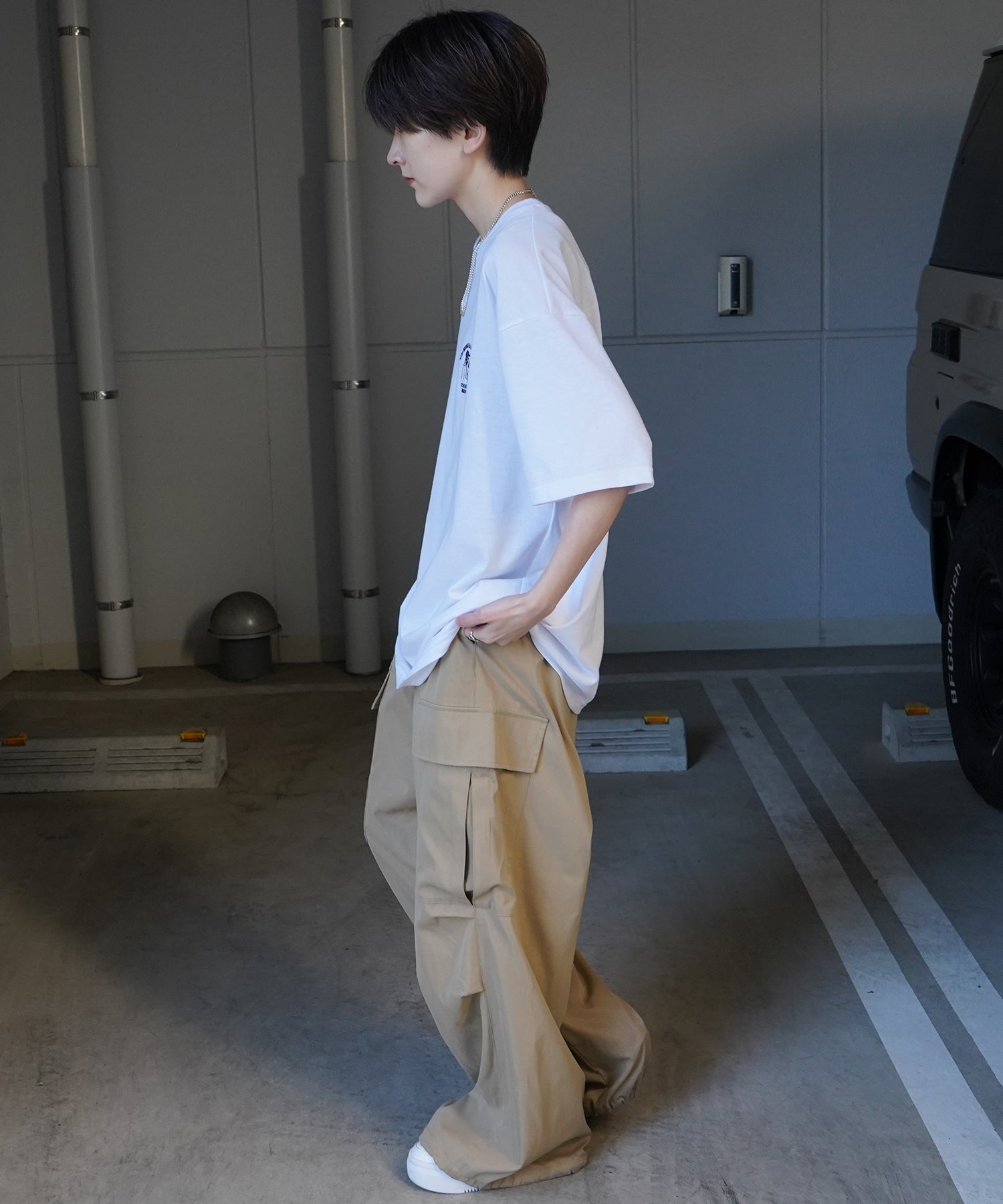 ヒゲオジサンC ワンポイント刺繍ロゴ ビッグシルエット半袖Tシャツ