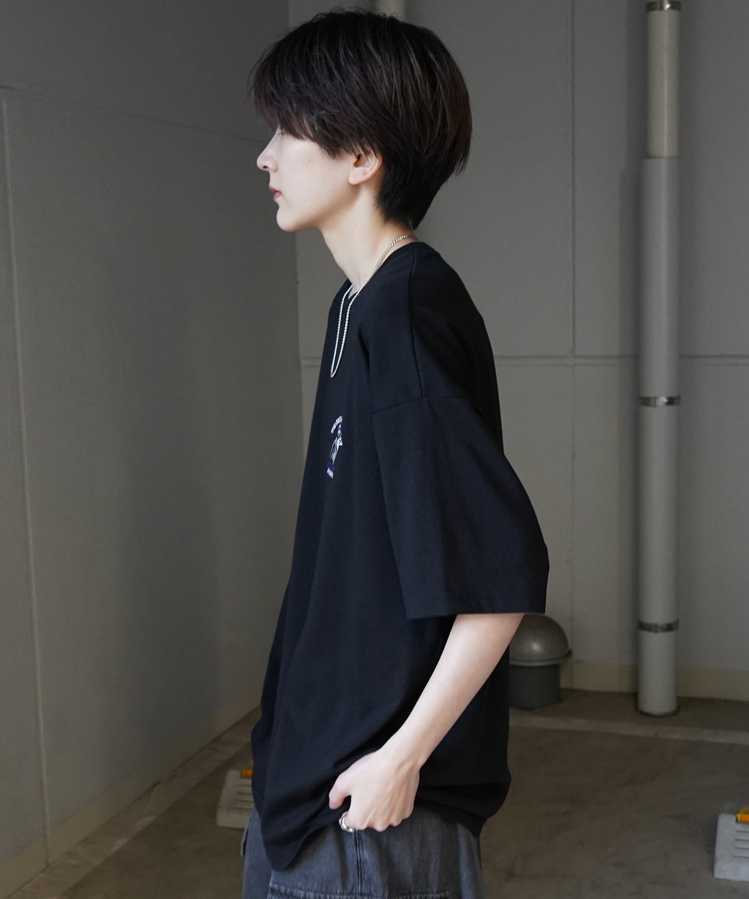 ヒゲオジサンC ワンポイント刺繍ロゴ ビッグシルエット半袖Tシャツ