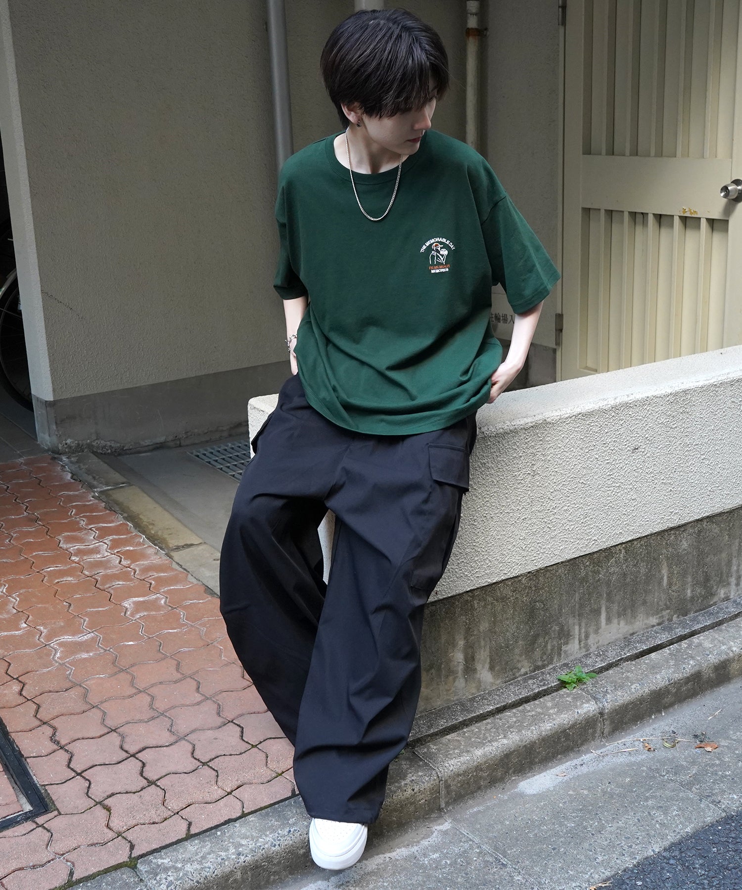 24SS 新柄 ヒゲオジサンC ワンポイント刺繍ロゴ ビッグシルエット半袖Tシャツ