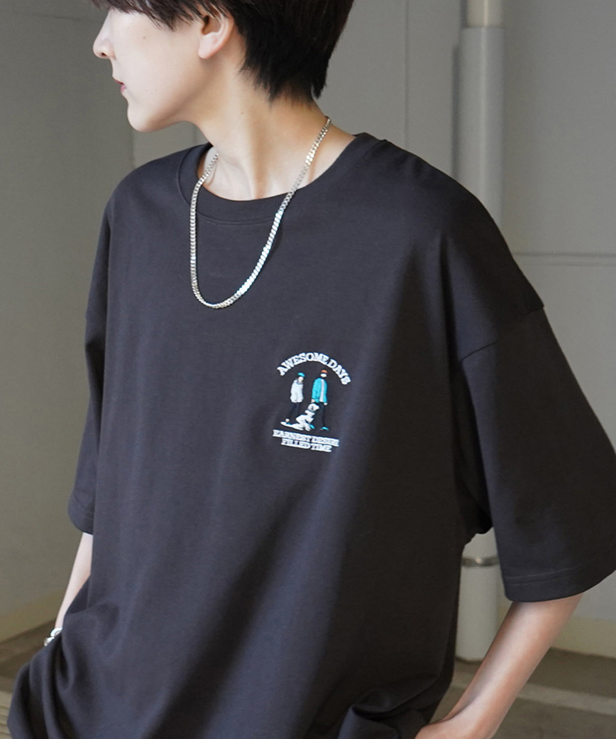 ウォーキングC ワンポイント刺繍ロゴ ビッグシルエット半袖Tシャツ