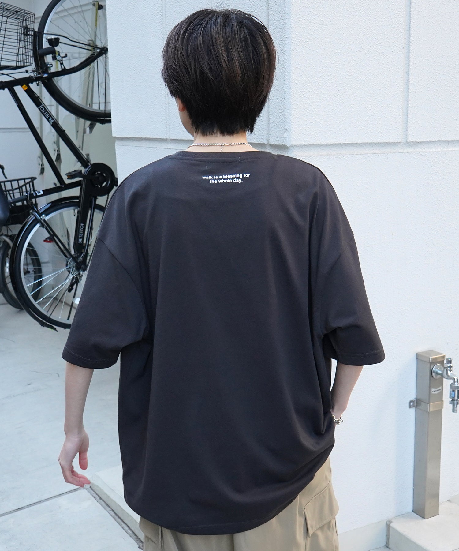 24SS 新柄 ウォーキングC ワンポイント刺繍ロゴ ビッグシルエット半袖Tシャツ
