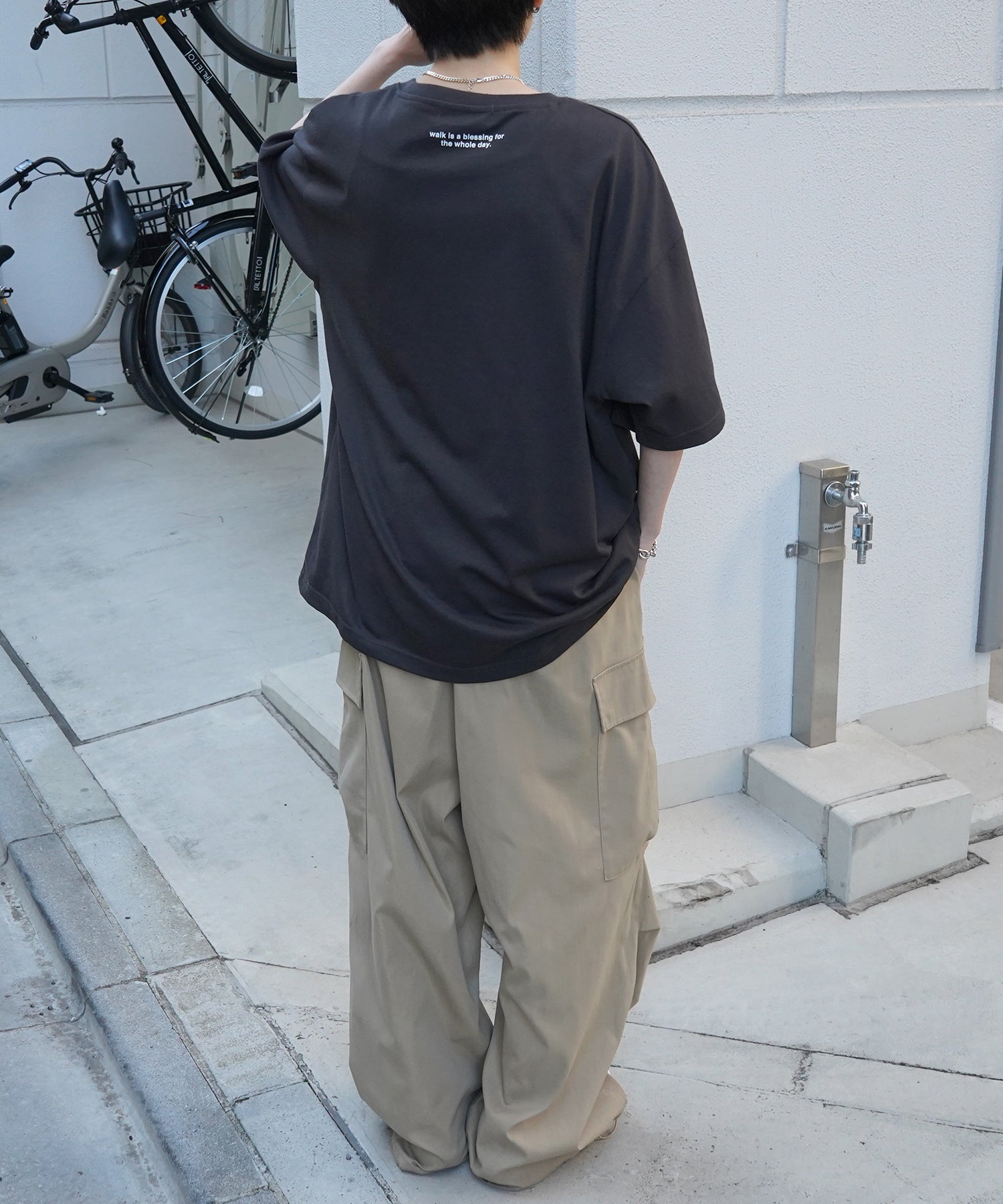 24SS 新柄 ウォーキングC ワンポイント刺繍ロゴ ビッグシルエット半袖Tシャツ