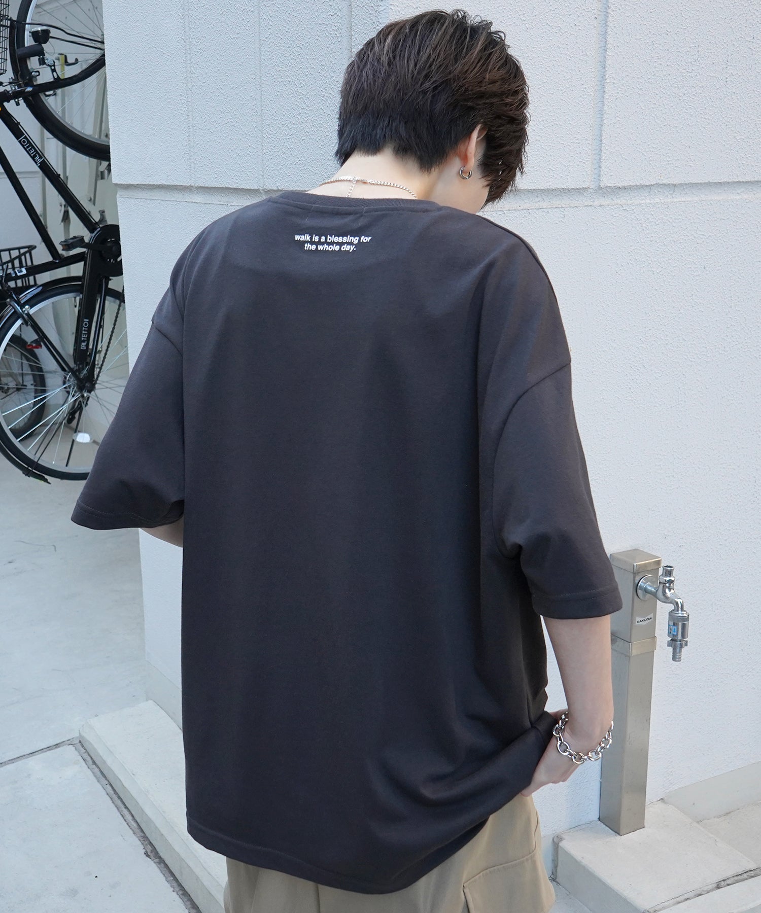 24SS 新柄 ウォーキングC ワンポイント刺繍ロゴ ビッグシルエット半袖Tシャツ