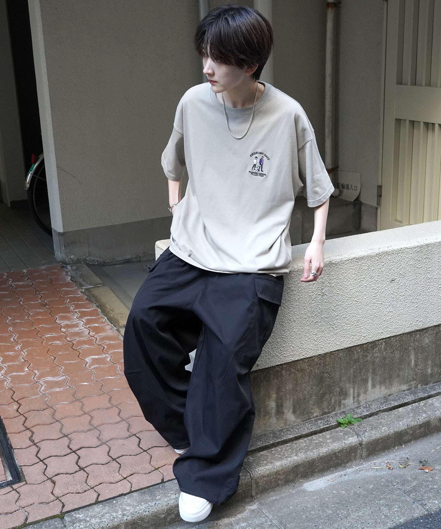 24SS 新柄 ウォーキングC ワンポイント刺繍ロゴ ビッグシルエット半袖Tシャツ