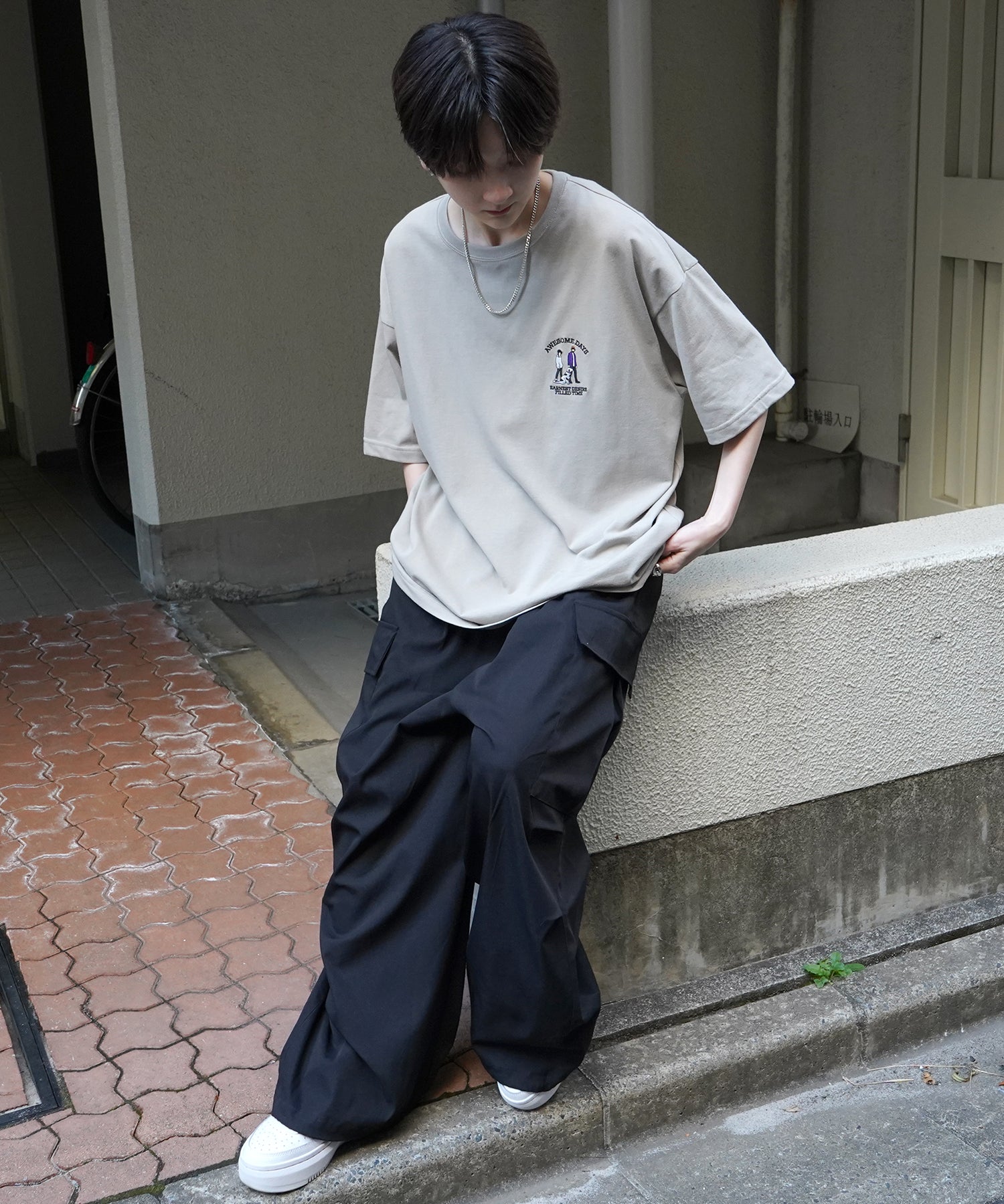 24SS 新柄 ウォーキングC ワンポイント刺繍ロゴ ビッグシルエット半袖Tシャツ