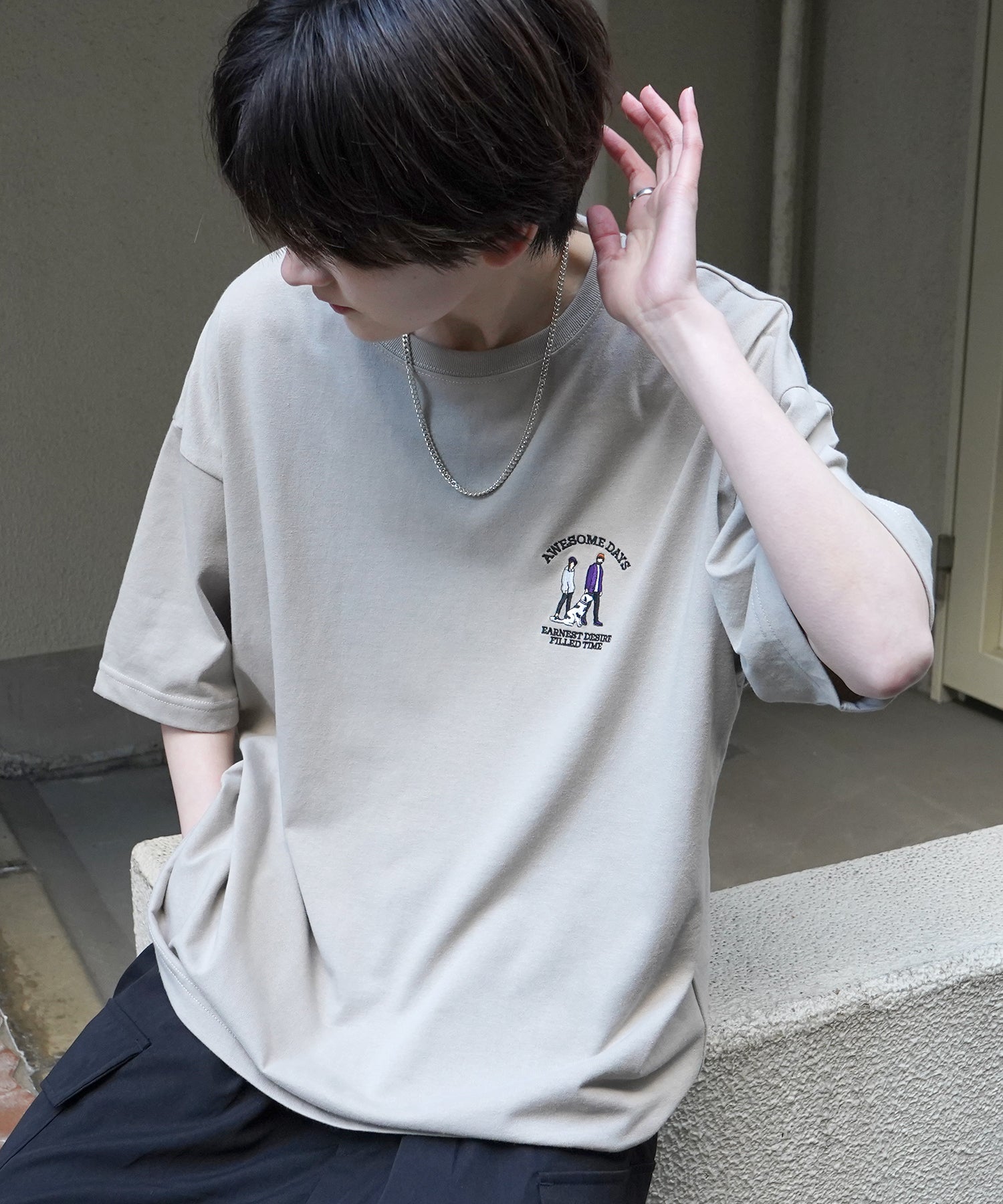 24SS 新柄 ウォーキングC ワンポイント刺繍ロゴ ビッグシルエット半袖Tシャツ