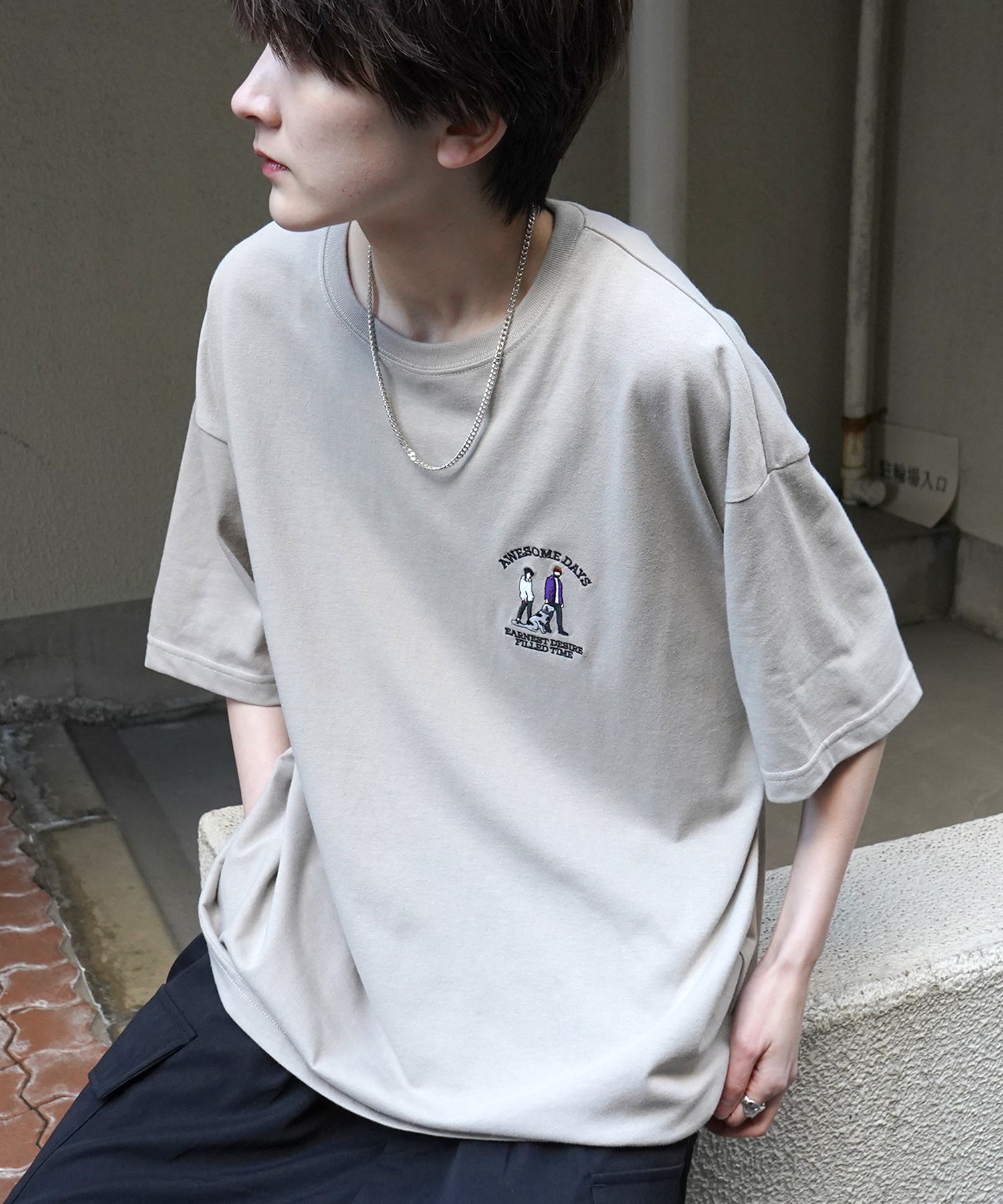 24SS 新柄 ウォーキングC ワンポイント刺繍ロゴ ビッグシルエット半袖Tシャツ