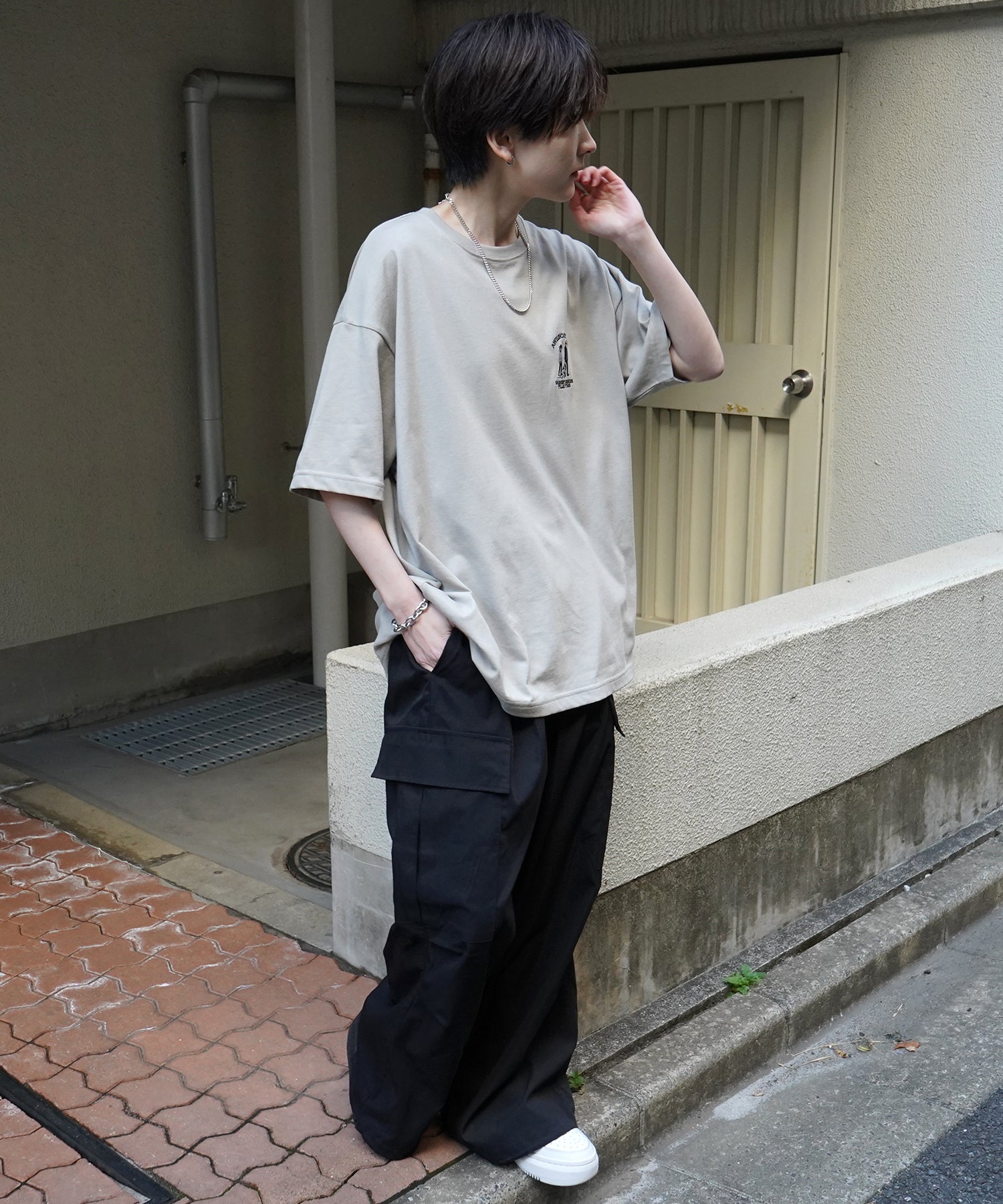 24SS 新柄 ウォーキングC ワンポイント刺繍ロゴ ビッグシルエット半袖Tシャツ
