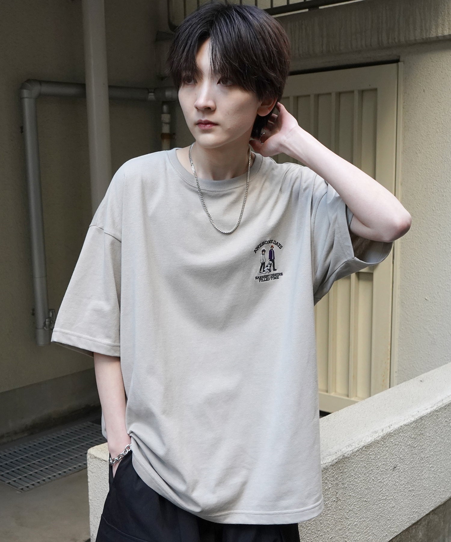 24SS 新柄 ウォーキングC ワンポイント刺繍ロゴ ビッグシルエット半袖Tシャツ
