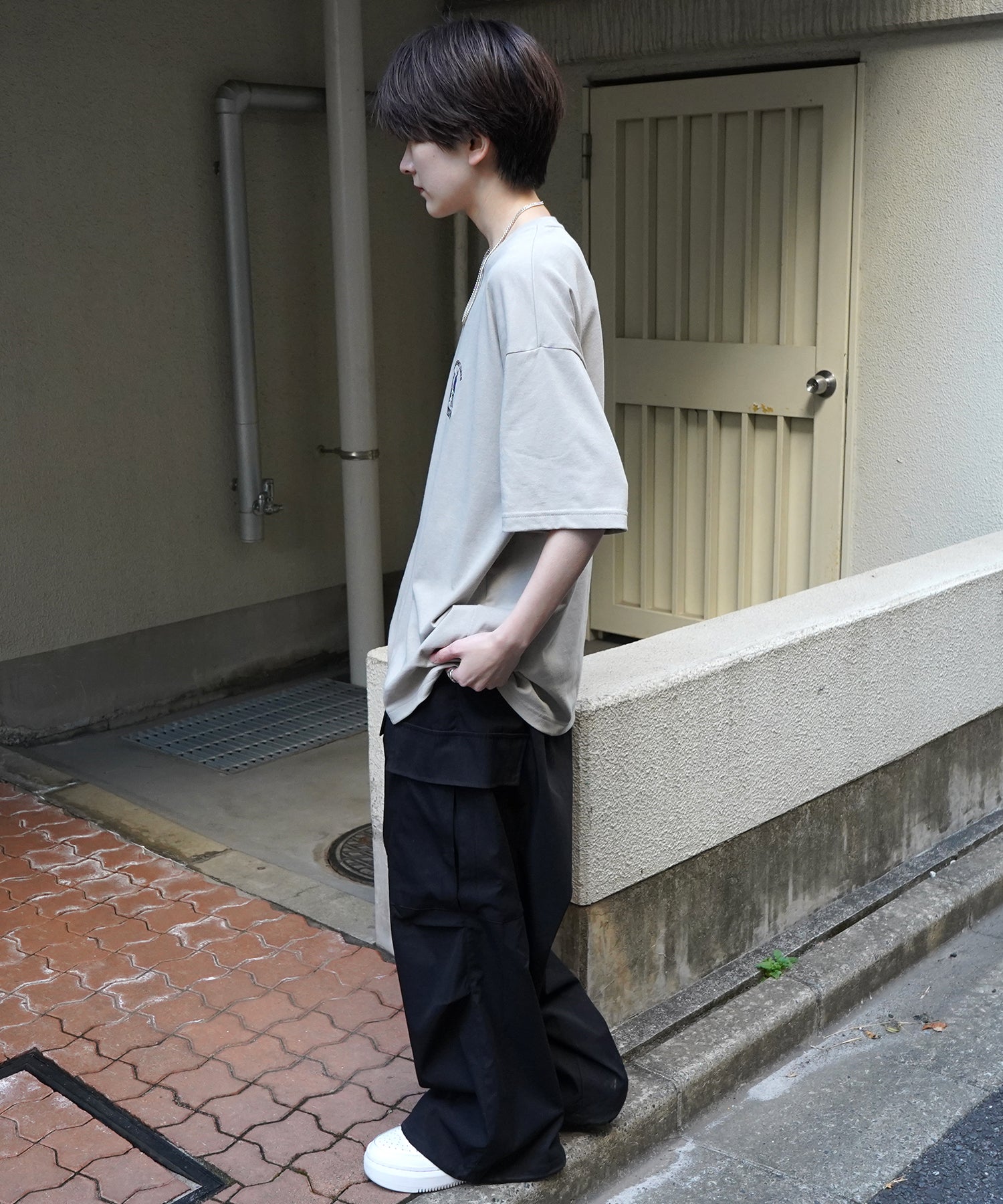 24SS 新柄 ウォーキングC ワンポイント刺繍ロゴ ビッグシルエット半袖Tシャツ