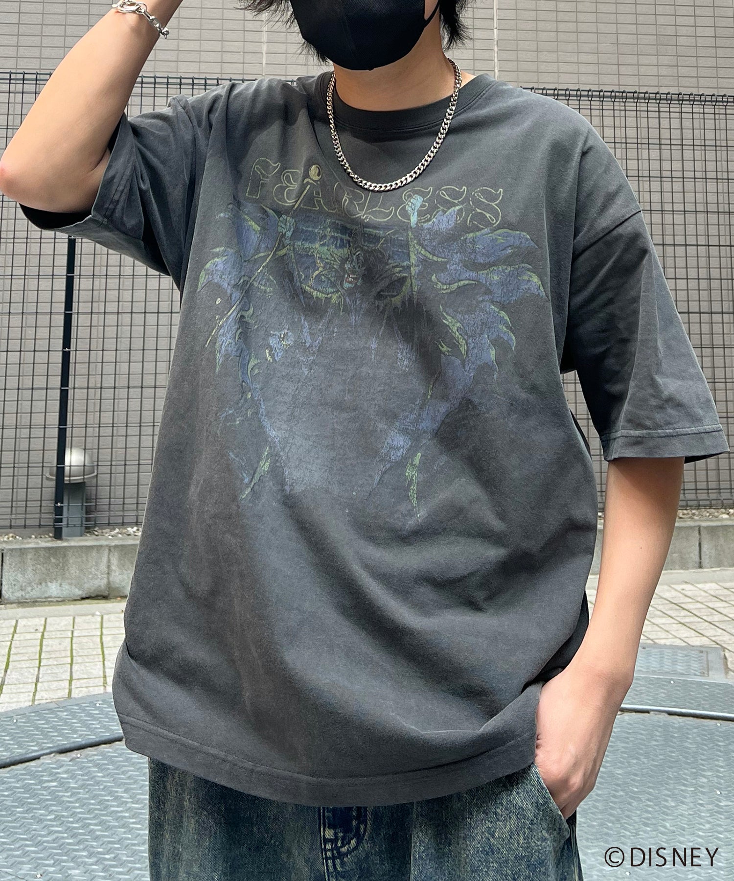 【Disney Villains / ディズニーヴィランズ】MALEFICENT / マレフィセント ヴィンテージライク ピグメント加工 ビッグシルエット 半袖プリントTシャツ