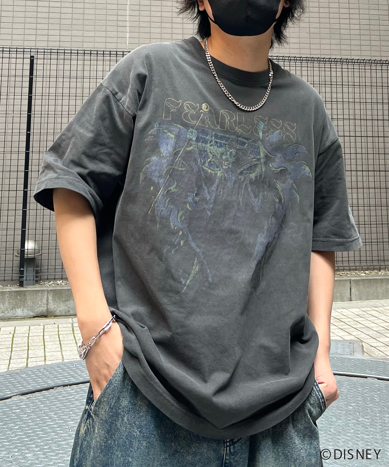 【Disney Villains / ディズニーヴィランズ】MALEFICENT / マレフィセント ヴィンテージライク ピグメント加工 ビッグシルエット 半袖プリントTシャツ