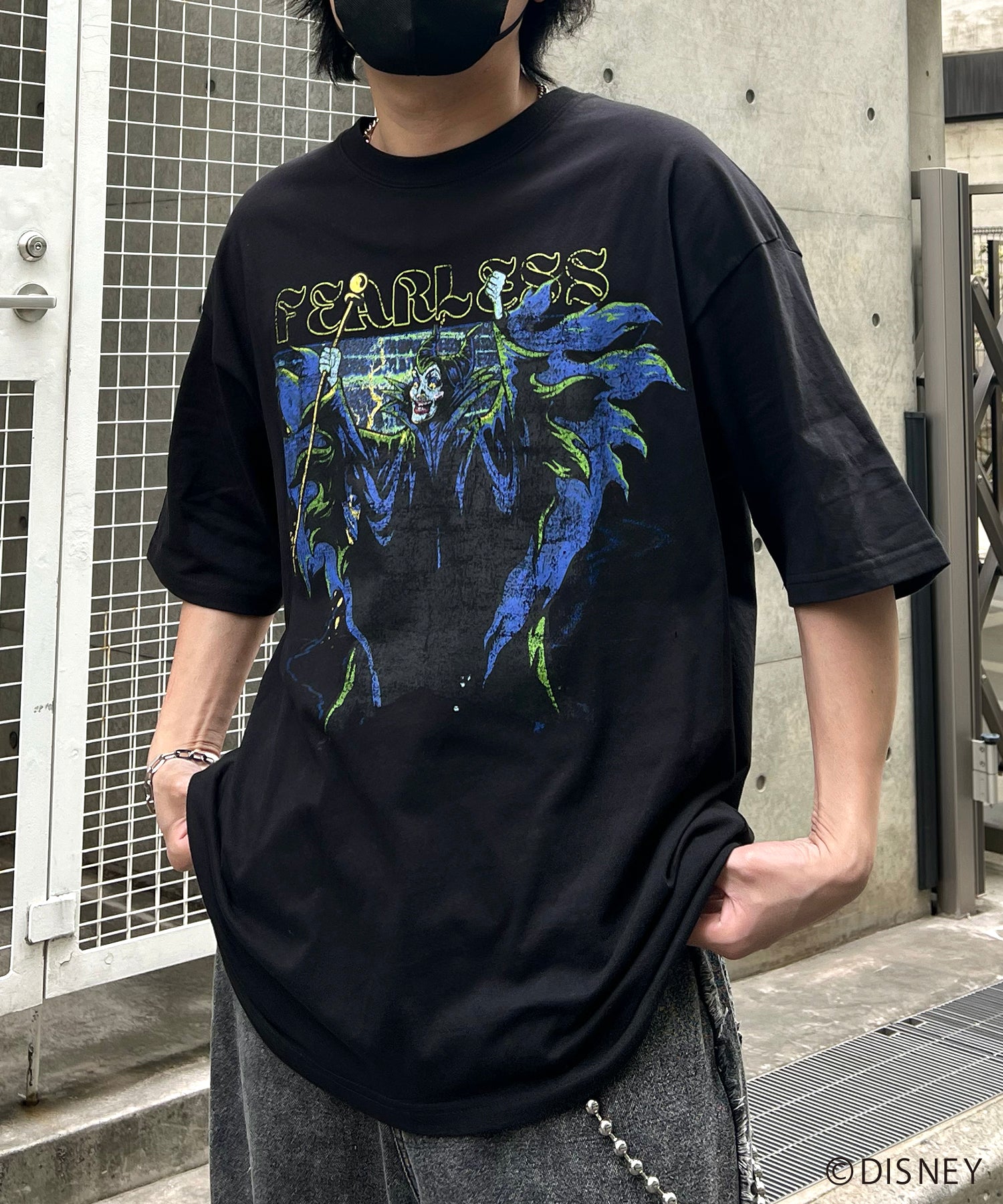 【Disney Villains / ディズニーヴィランズ】MALEFICENT / マレフィセント ヴィンテージライク ピグメント加工 ビッグシルエット 半袖プリントTシャツ