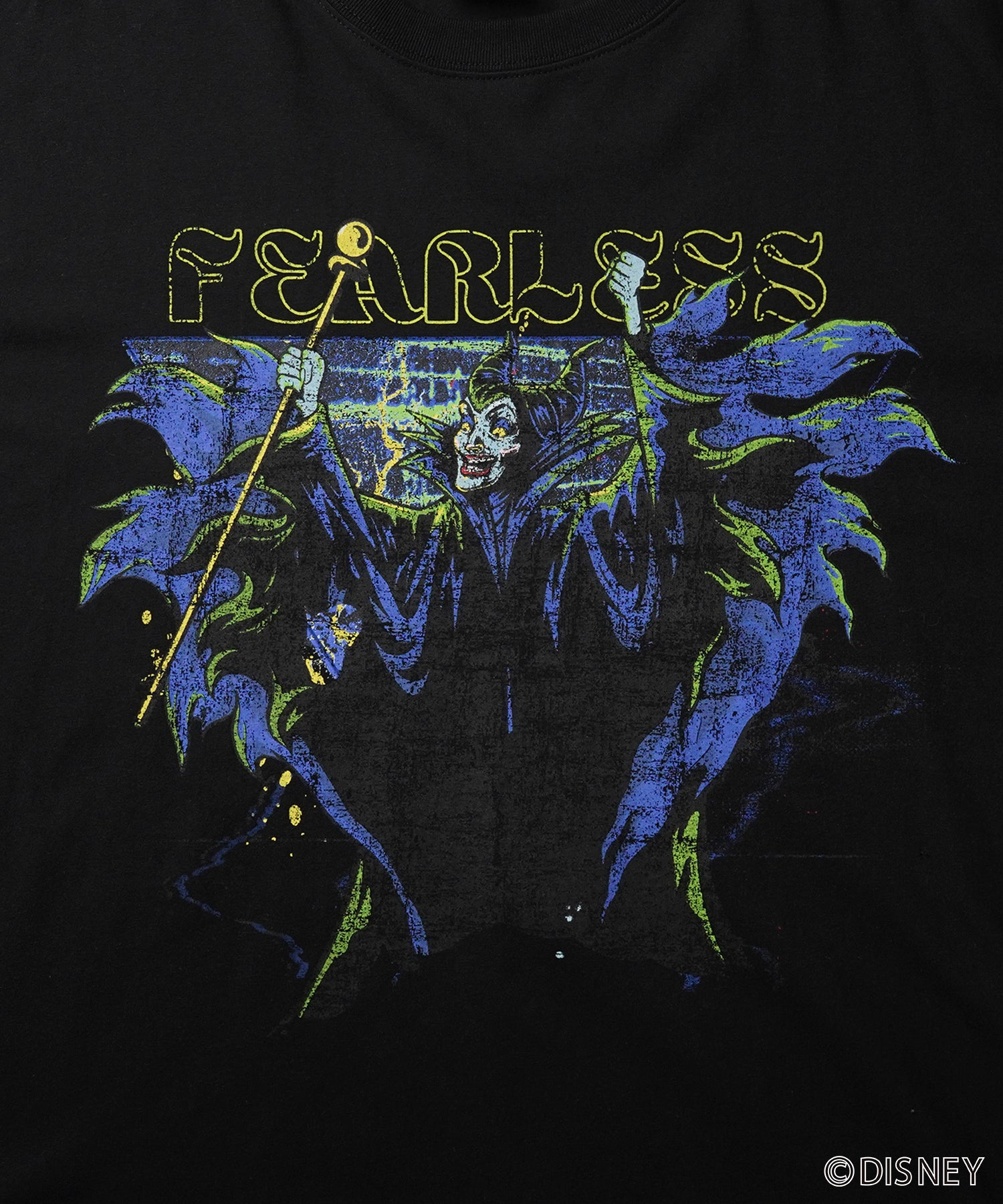 【Disney Villains / ディズニーヴィランズ】MALEFICENT / マレフィセント ヴィンテージライク ピグメント加工 ビッグシルエット 半袖プリントTシャツ