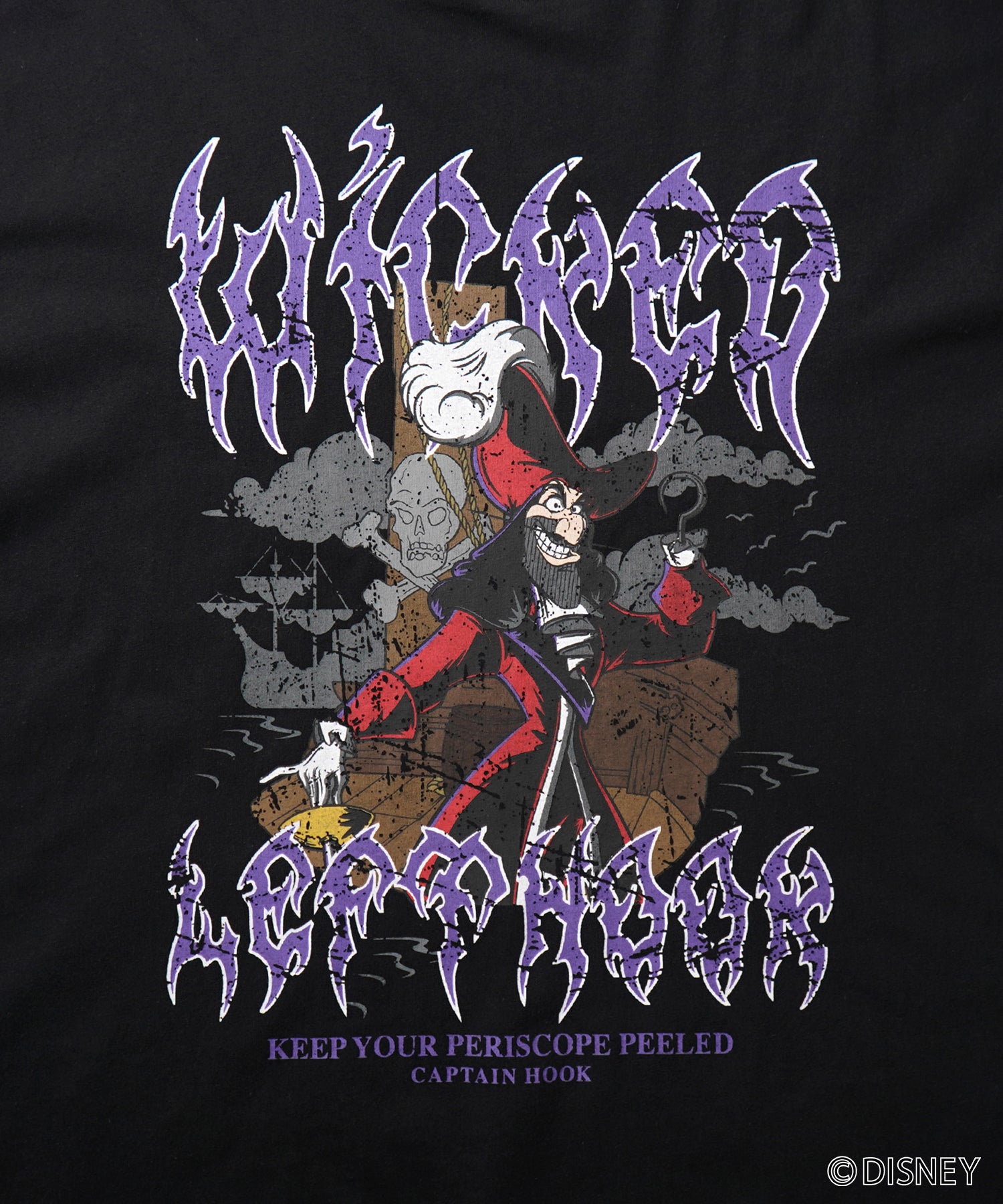 【Disney Villains / ディズニーヴィランズ】CAPTAIN FOOK / フック船長 ヴィンテージライク ピグメント加工 ビッグシルエット 半袖プリントTシャツ