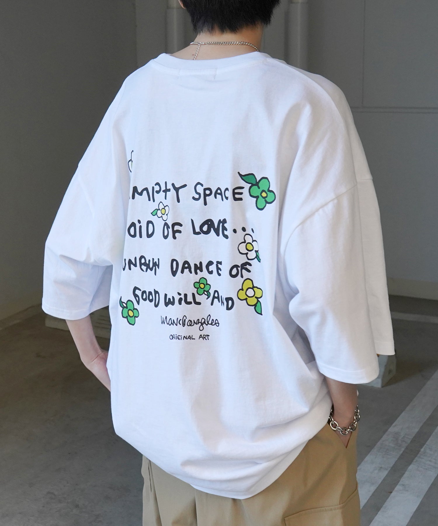 【MARK GONZALES ARTWORK COLLECTION / マーク ゴンザレス】フロント / バックプリント ワンポイント刺繍 モチーフ ビッグシルエットTシャツ