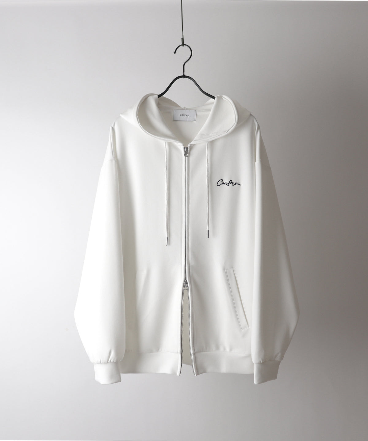 ワンポイント刺繍 ビッグシルエット ドレープトロミ ポンチフルジップパーカー フーディー