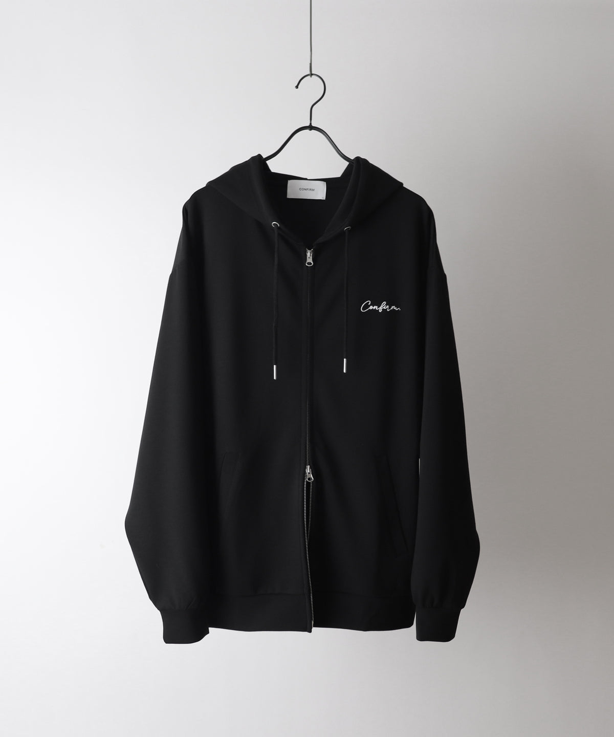 ワンポイント刺繍 ビッグシルエット ドレープトロミ ポンチフルジップパーカー フーディー