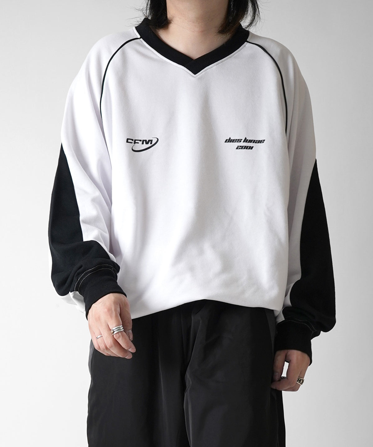 ブロークコア Y2K ユニフォームライク ワンポイントロゴプリント ライン切替 パイピング ドローコード プルオーバースウェット