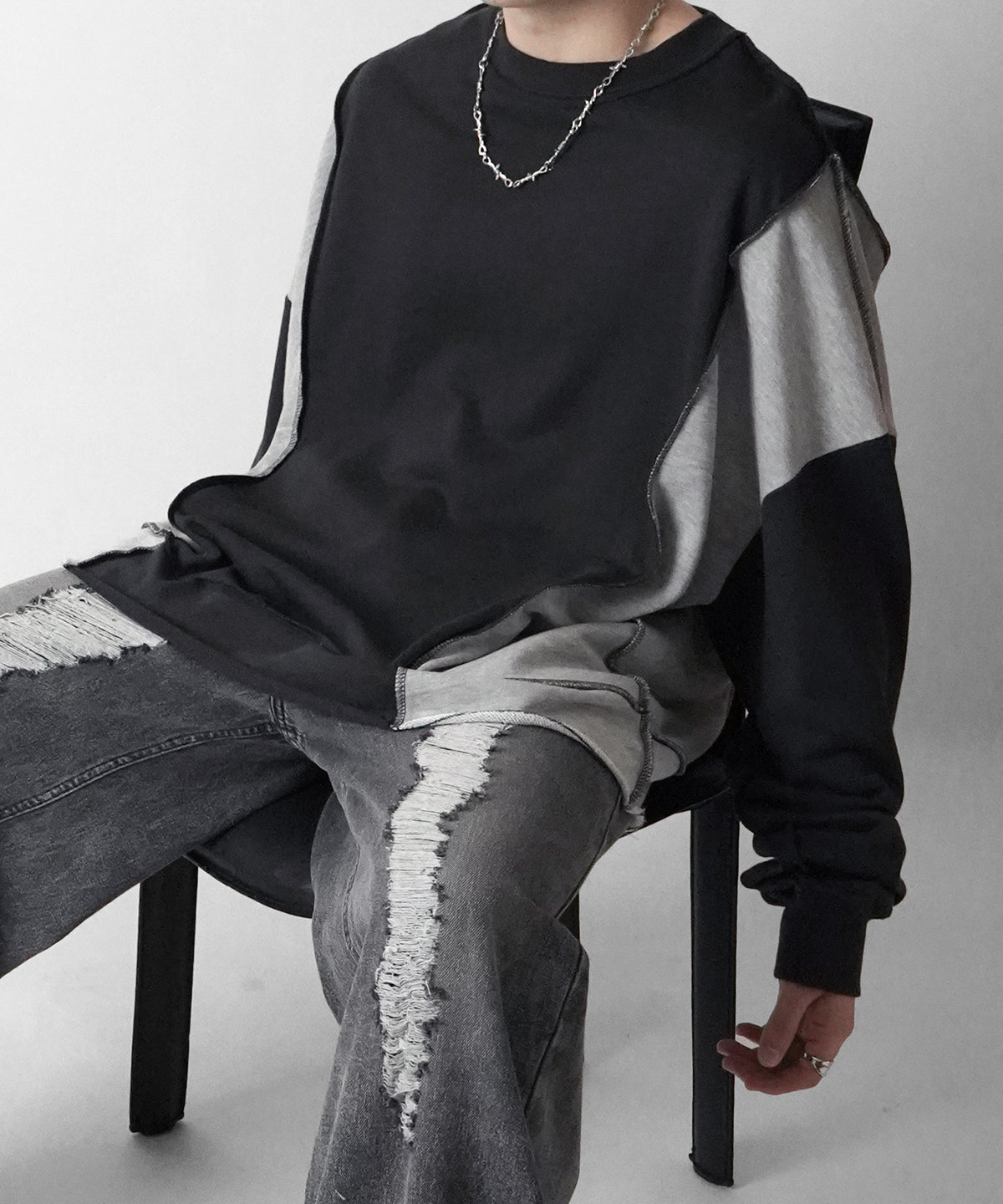 ヴィンテージライク リメイク風 切リ替エ配色 裏毛トレーナー プルオーバースウェット