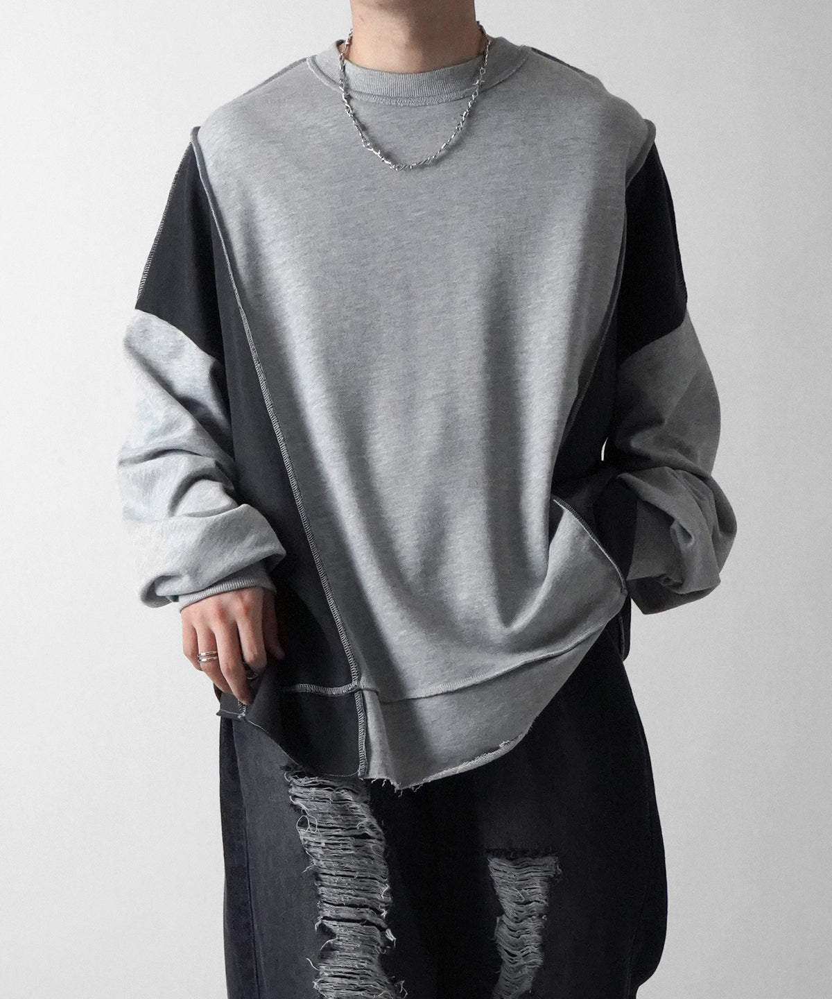 ヴィンテージライク リメイク風 切リ替エ配色 裏毛トレーナー プルオーバースウェット