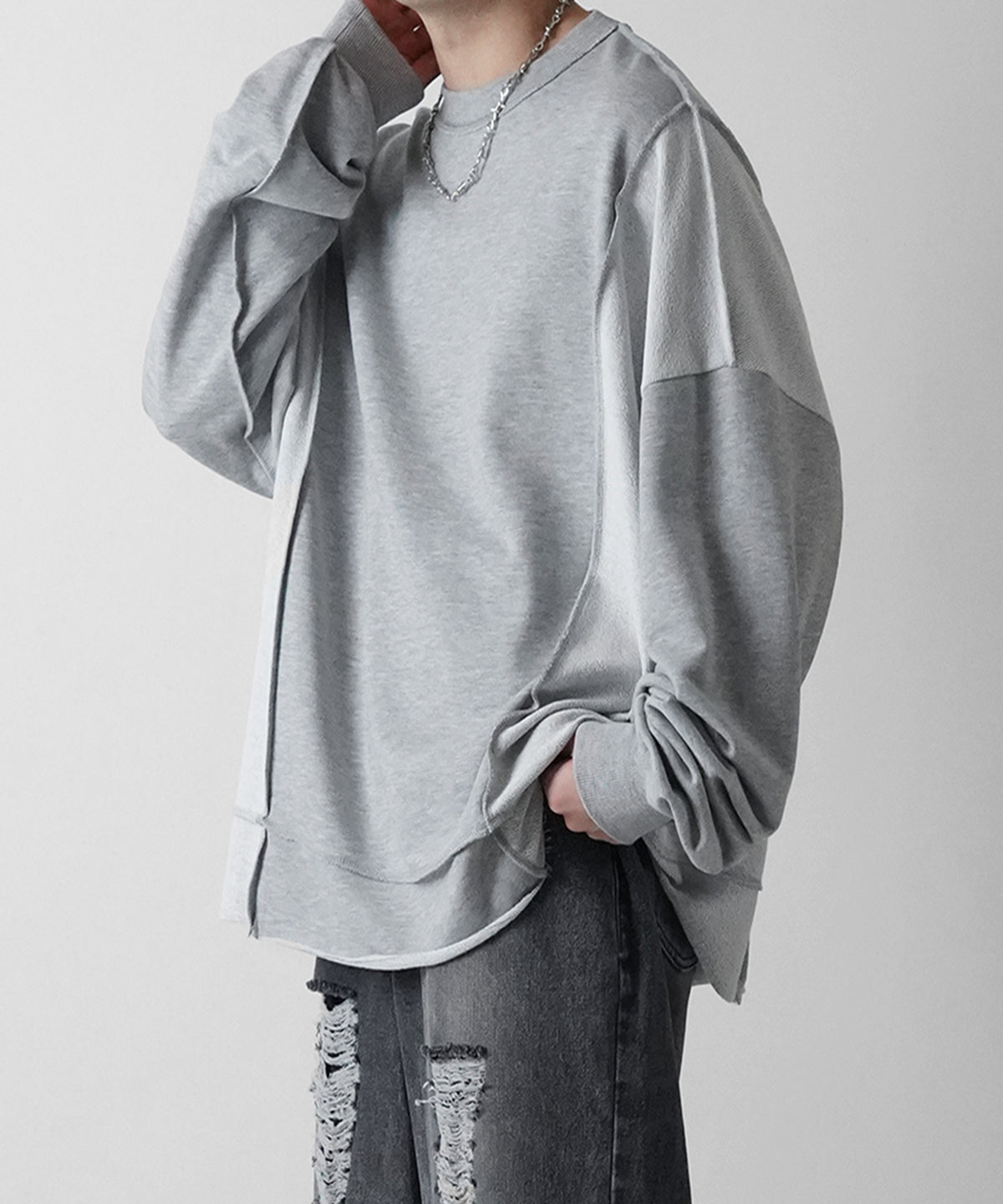 ヴィンテージライク リメイク風 切リ替エ配色 裏毛トレーナー プルオーバースウェット