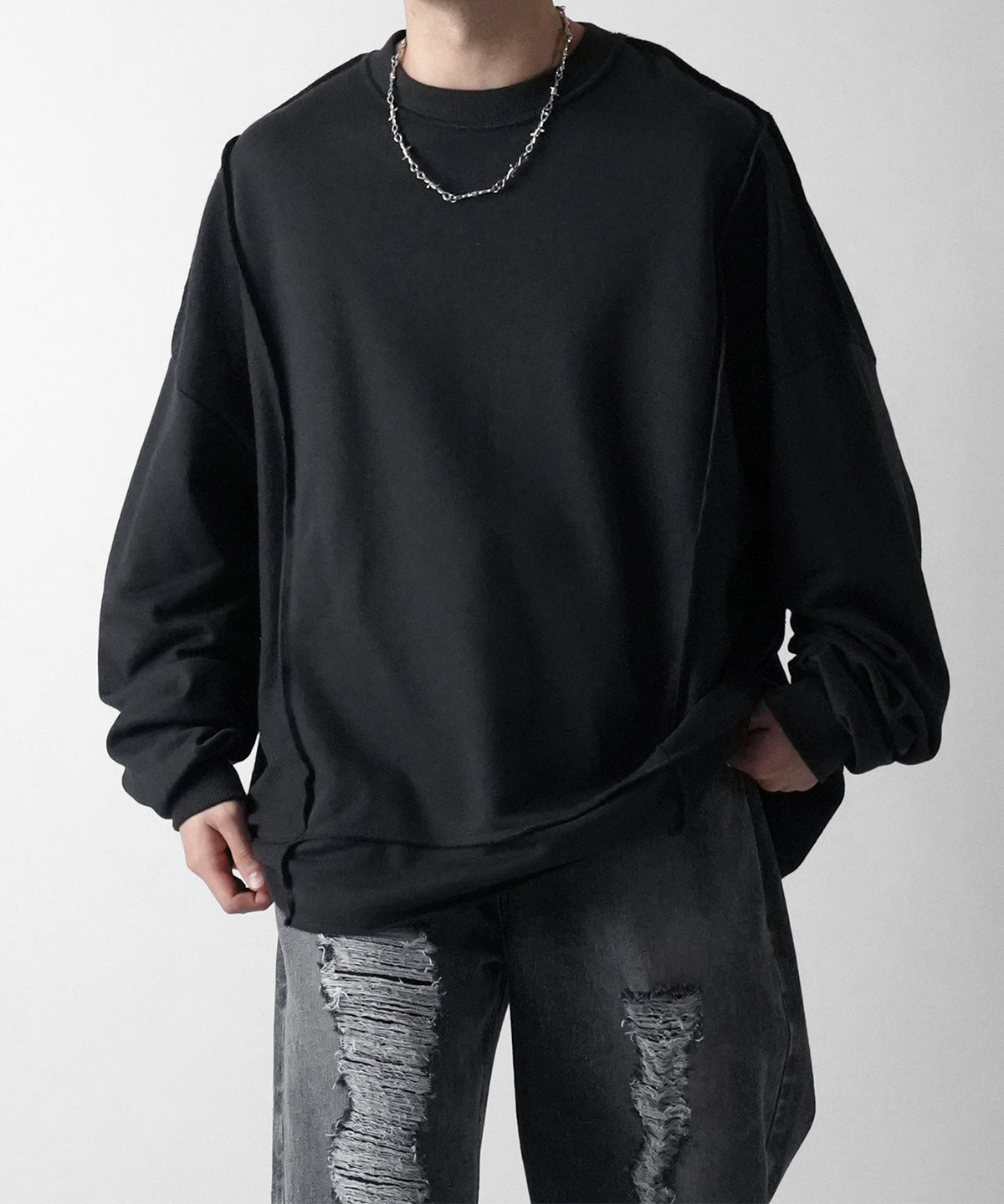 ヴィンテージライク リメイク風 切リ替エ配色 裏毛トレーナー プルオーバースウェット