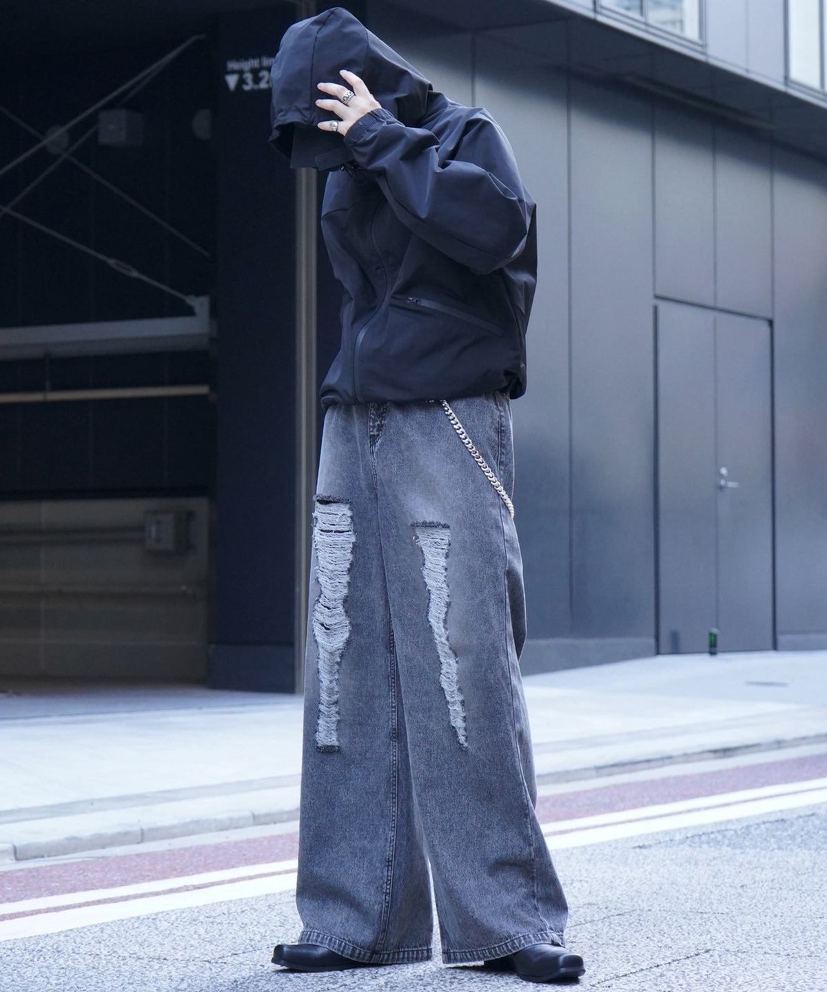 25AW ヴィンテージメイク ダメージ加工 ケミカルウォッシュ加工 ワイドストレートデニムパンツ