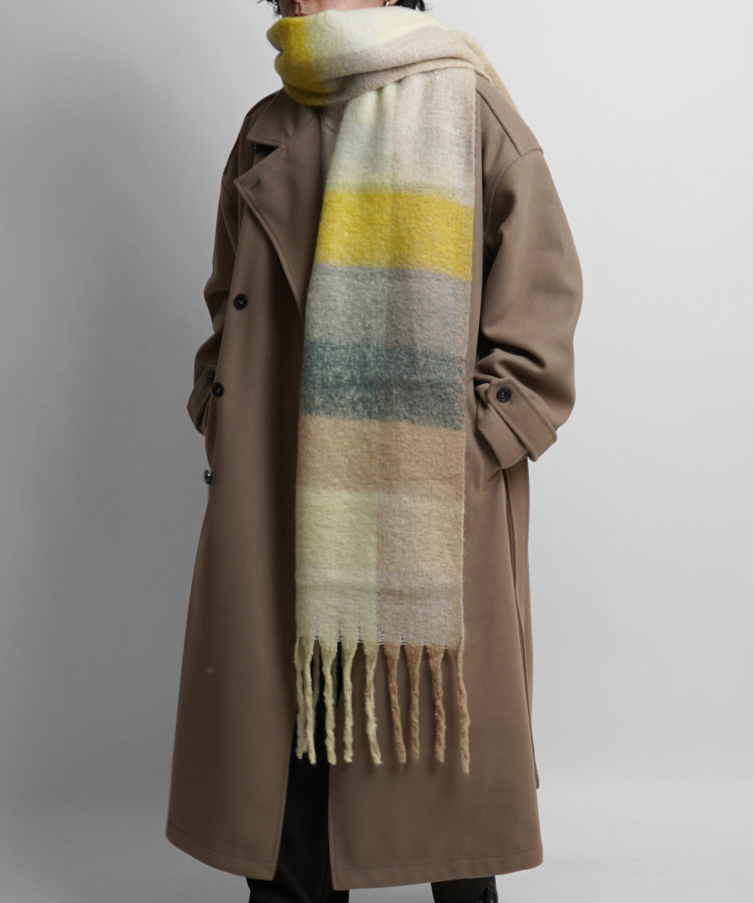 新色追加】ベーシック / チェック柄 ボリュームフリンジ大判マフラー