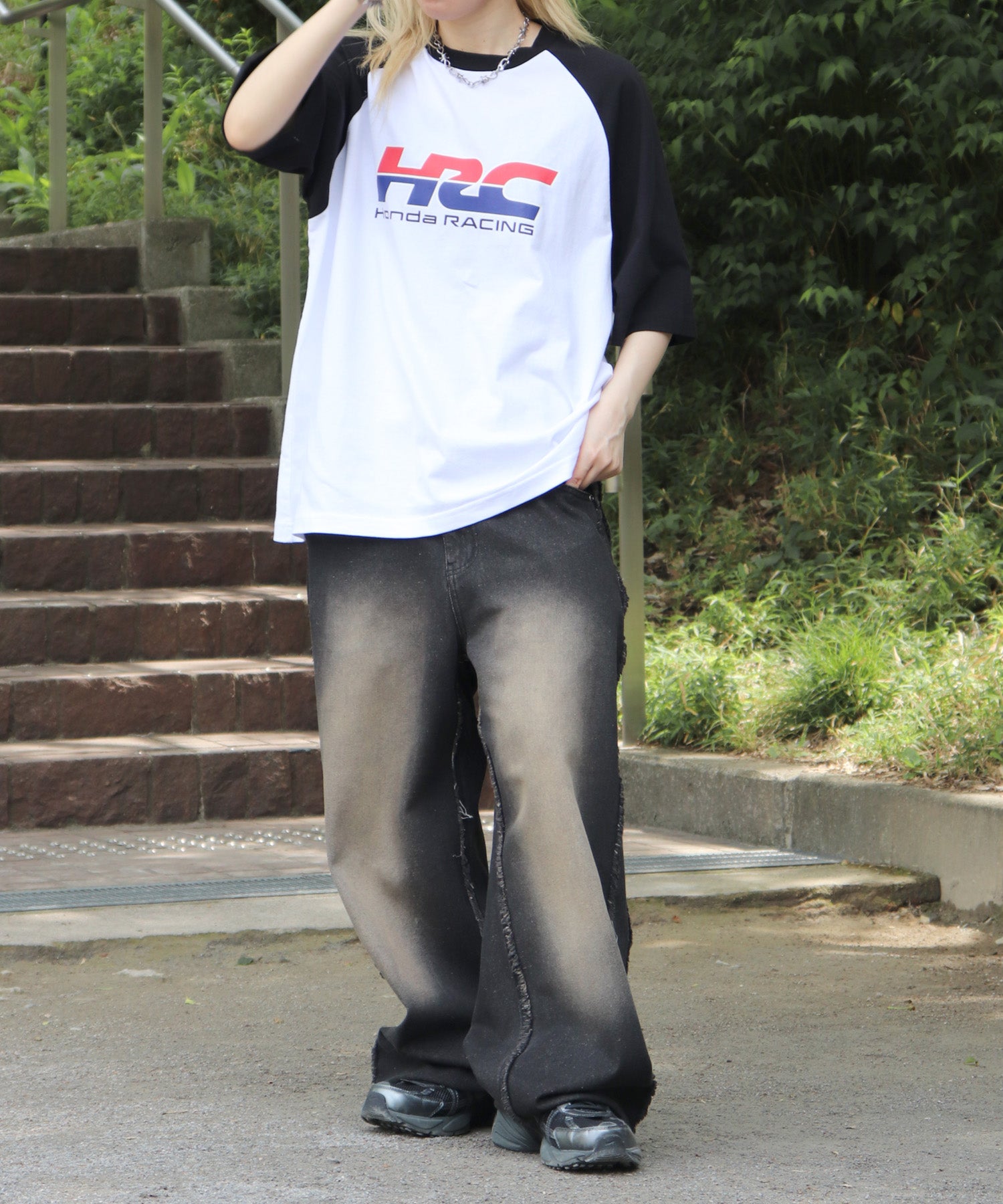 25SS【HONDA / ホンダ】フロントプリント ボックスシルエット ラグラン半袖Tシャツ