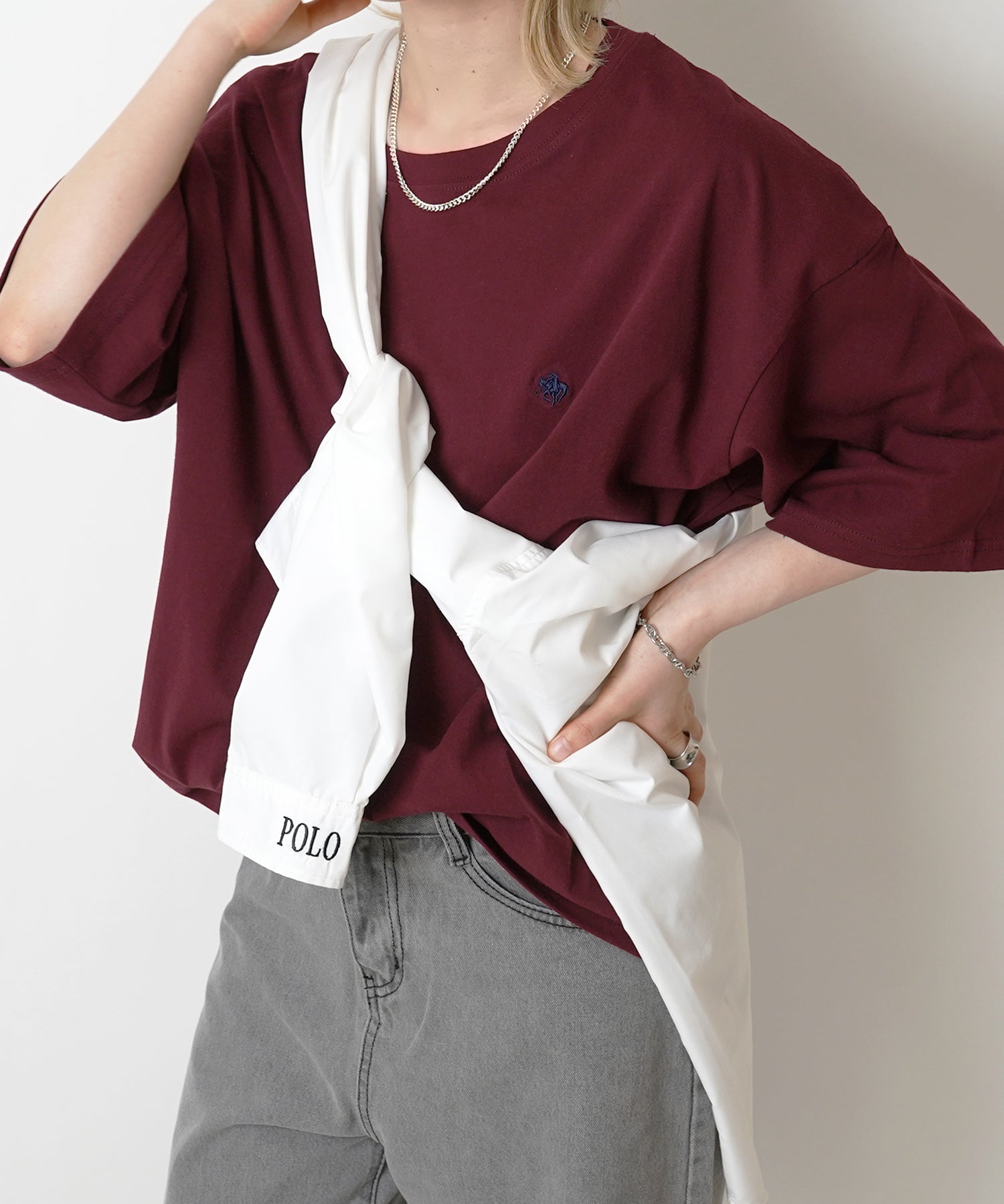 【POLO BCS】別注 ワンポイント刺繍 ベーシック  ビッグシルエット半袖Tシャツ