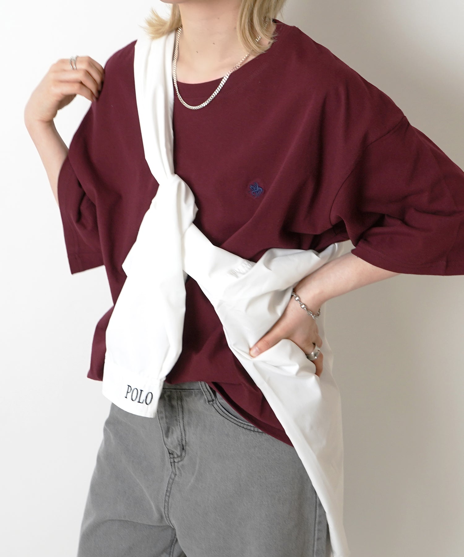 【POLO BCS】別注 ワンポイント刺繍 ベーシック  ビッグシルエット半袖Tシャツ