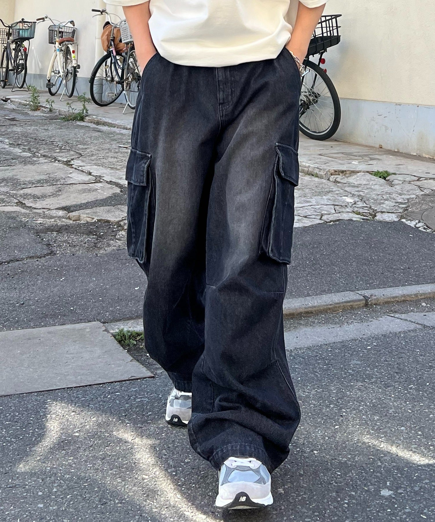 【新色追加】ヴィンテージメイク レトロライク ケミカルウォッシュ ワイドカーゴ デニムパンツ
