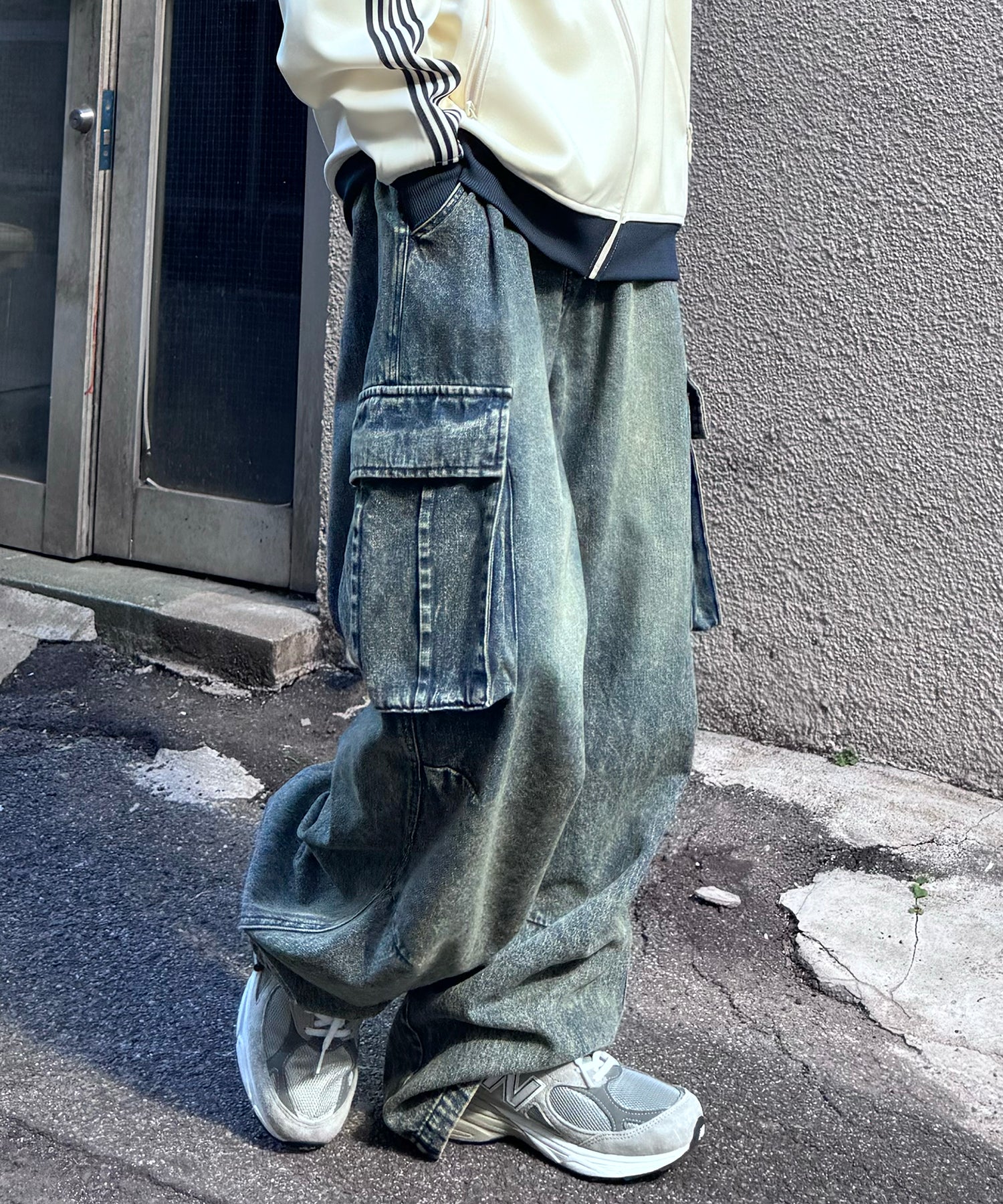 【新色追加】ヴィンテージメイク レトロライク ケミカルウォッシュ ワイドカーゴ デニムパンツ