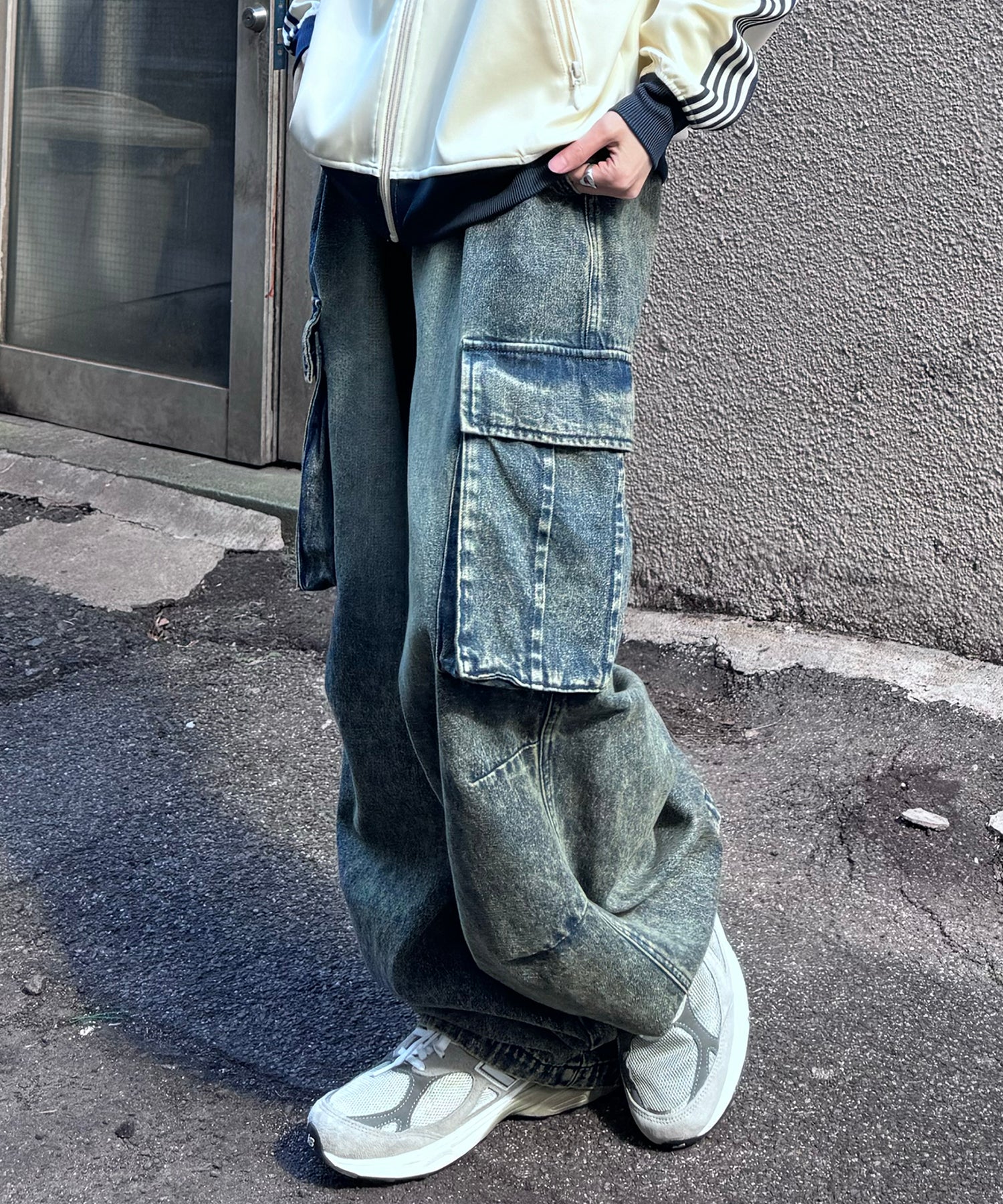 【新色追加】ヴィンテージメイク レトロライク ケミカルウォッシュ ワイドカーゴ デニムパンツ