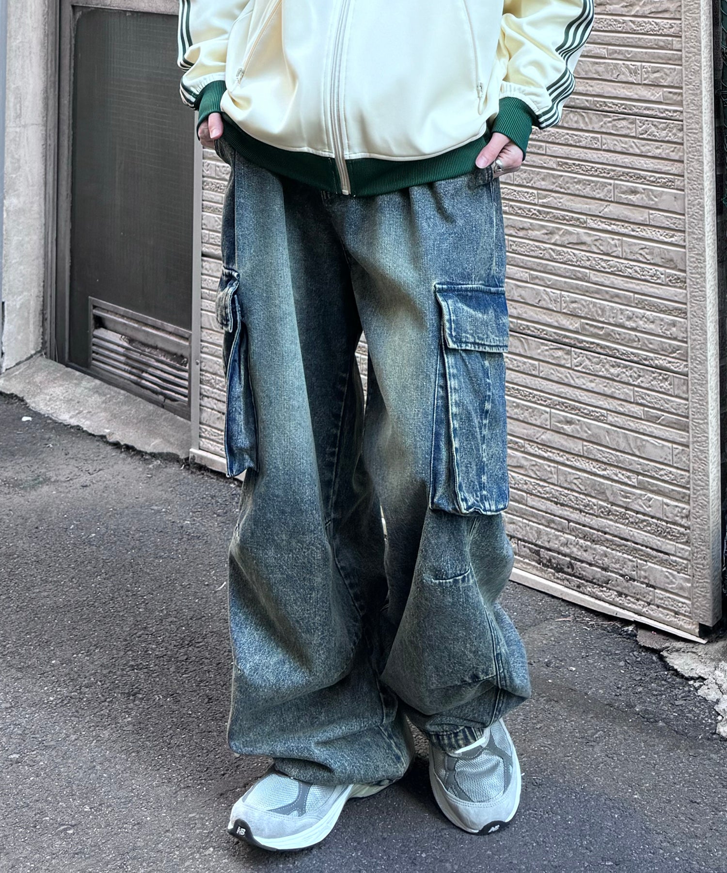 【新色追加】ヴィンテージメイク レトロライク ケミカルウォッシュ ワイドカーゴ デニムパンツ