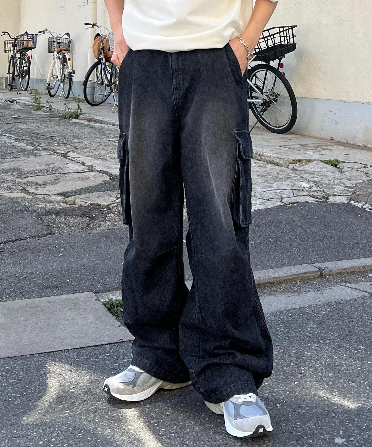 【新色追加】ヴィンテージメイク レトロライク ケミカルウォッシュ ワイドカーゴ デニムパンツ