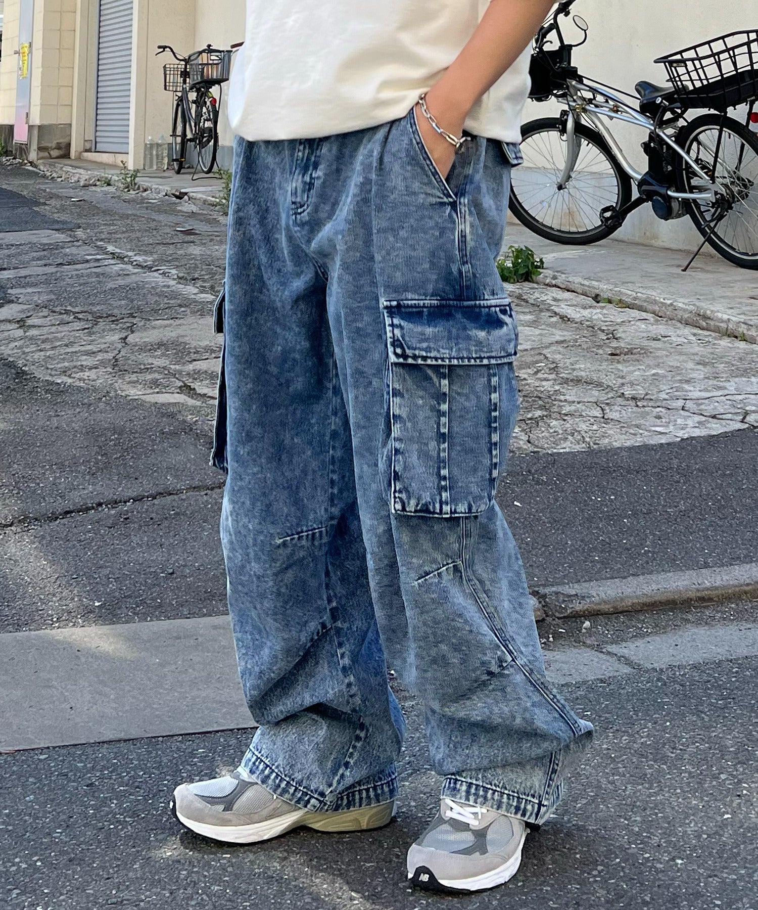 【新色追加】ヴィンテージメイク レトロライク ケミカルウォッシュ ワイドカーゴ デニムパンツ