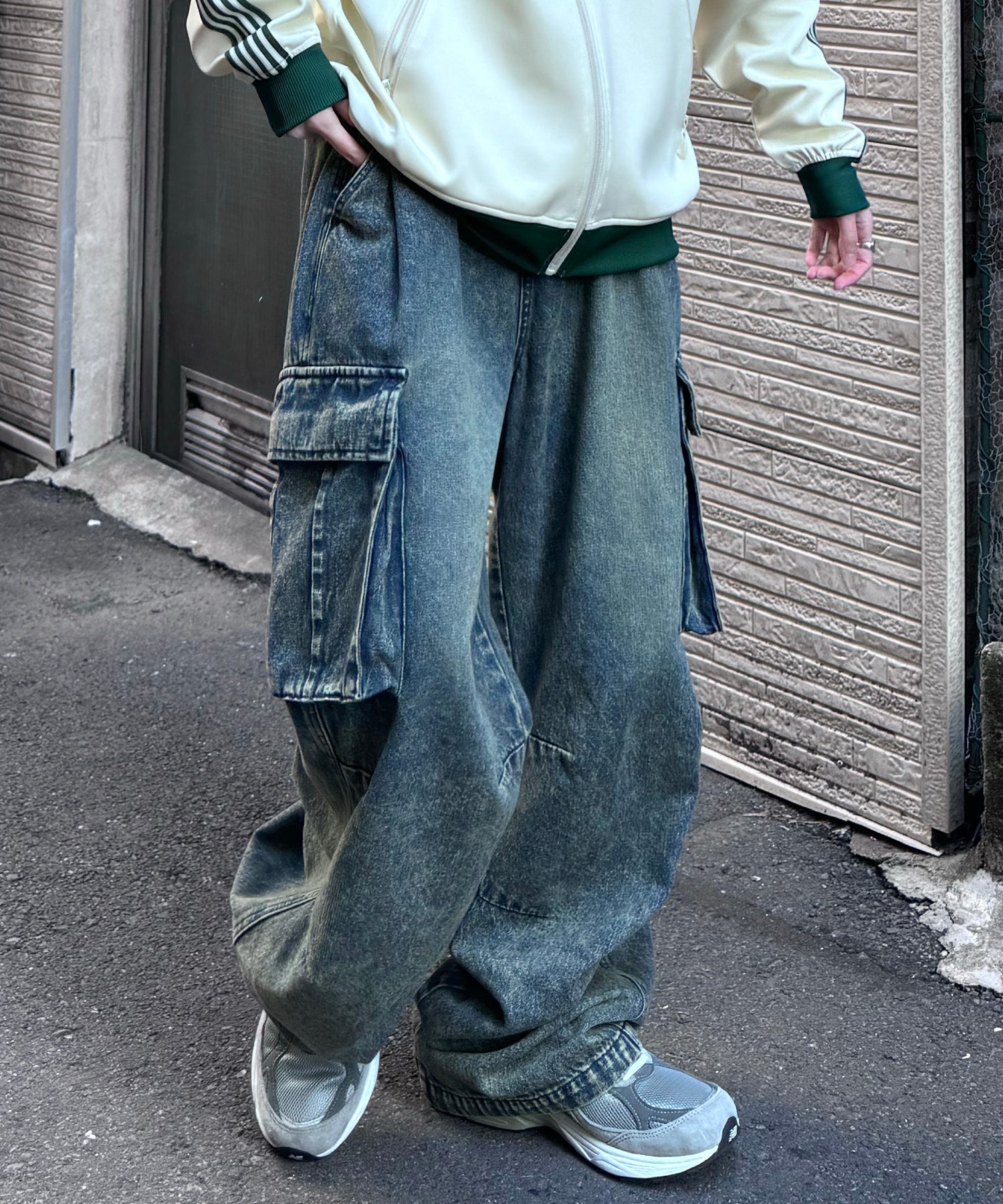 【新色追加】ヴィンテージメイク レトロライク ケミカルウォッシュ ワイドカーゴ デニムパンツ