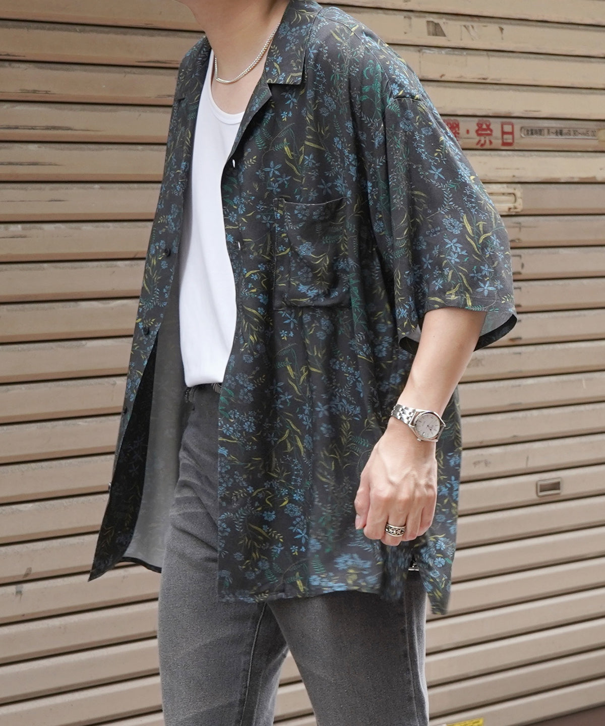 ビッグシルエット オープンカラー総柄半袖シャツ フラワー / 幾何学 25SS