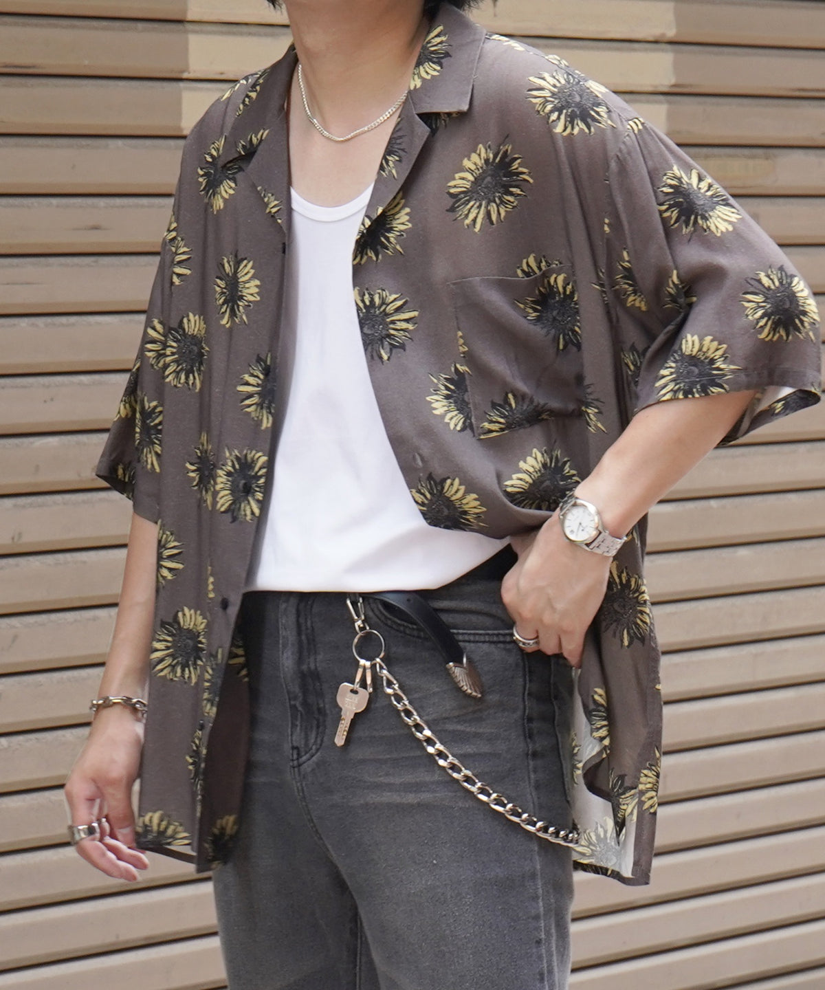 ビッグシルエット オープンカラー総柄半袖シャツ フラワー / 幾何学 25SS