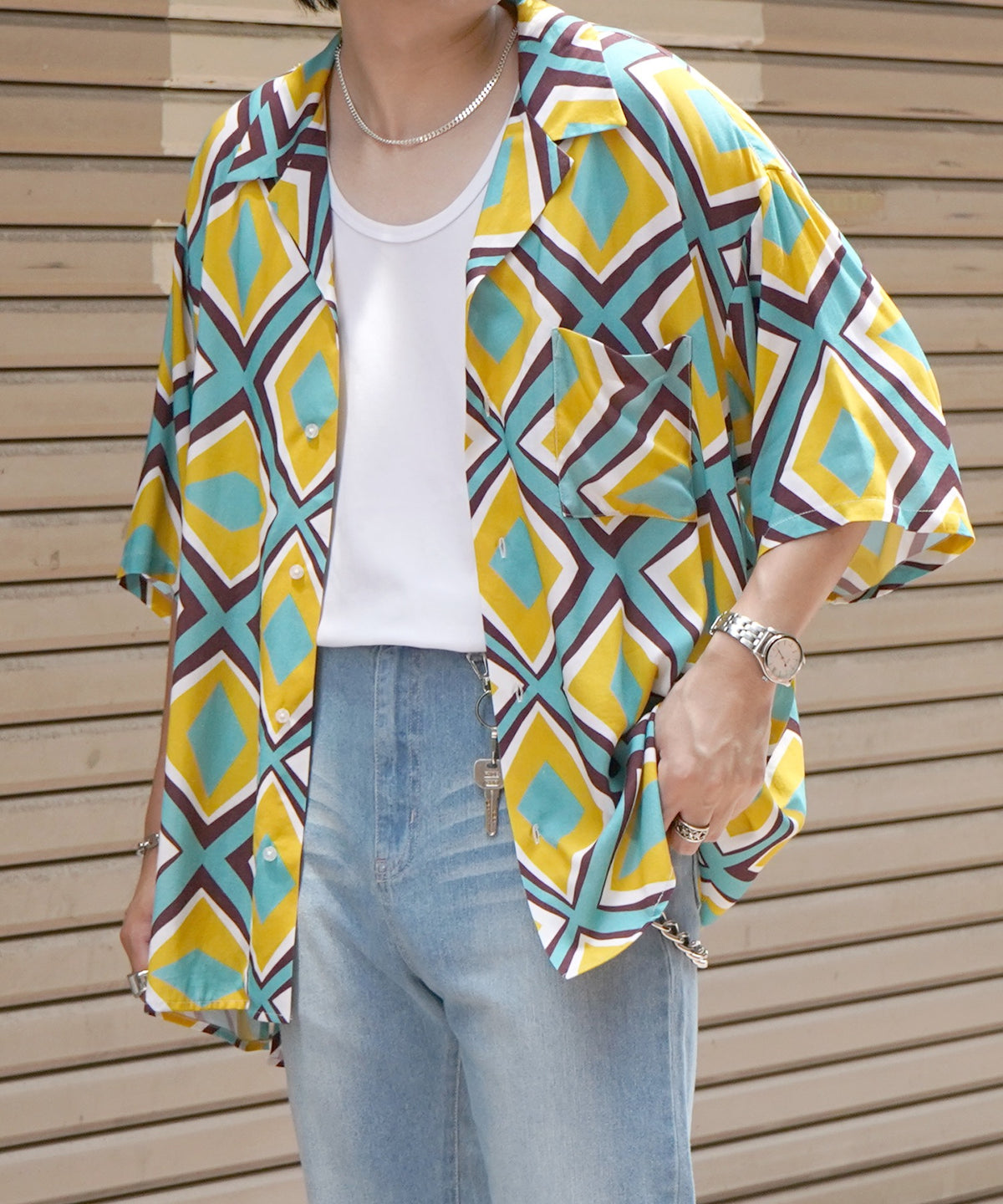 ビッグシルエット オープンカラー総柄半袖シャツ フラワー / 幾何学 25SS