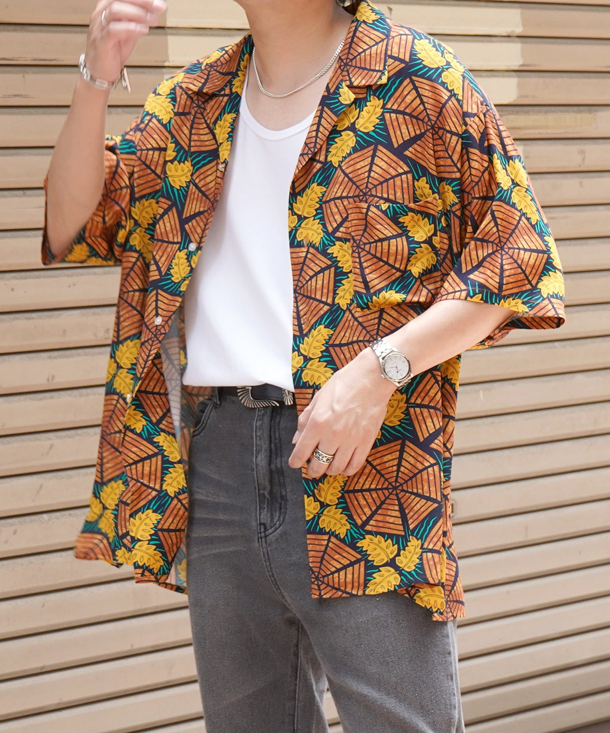 ビッグシルエット オープンカラー総柄半袖シャツ フラワー / 幾何学 25SS