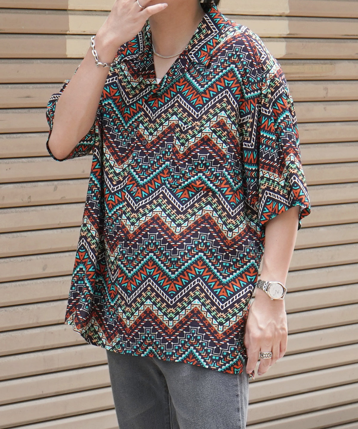 ビッグシルエット オープンカラー総柄半袖シャツ フラワー / 幾何学 25SS