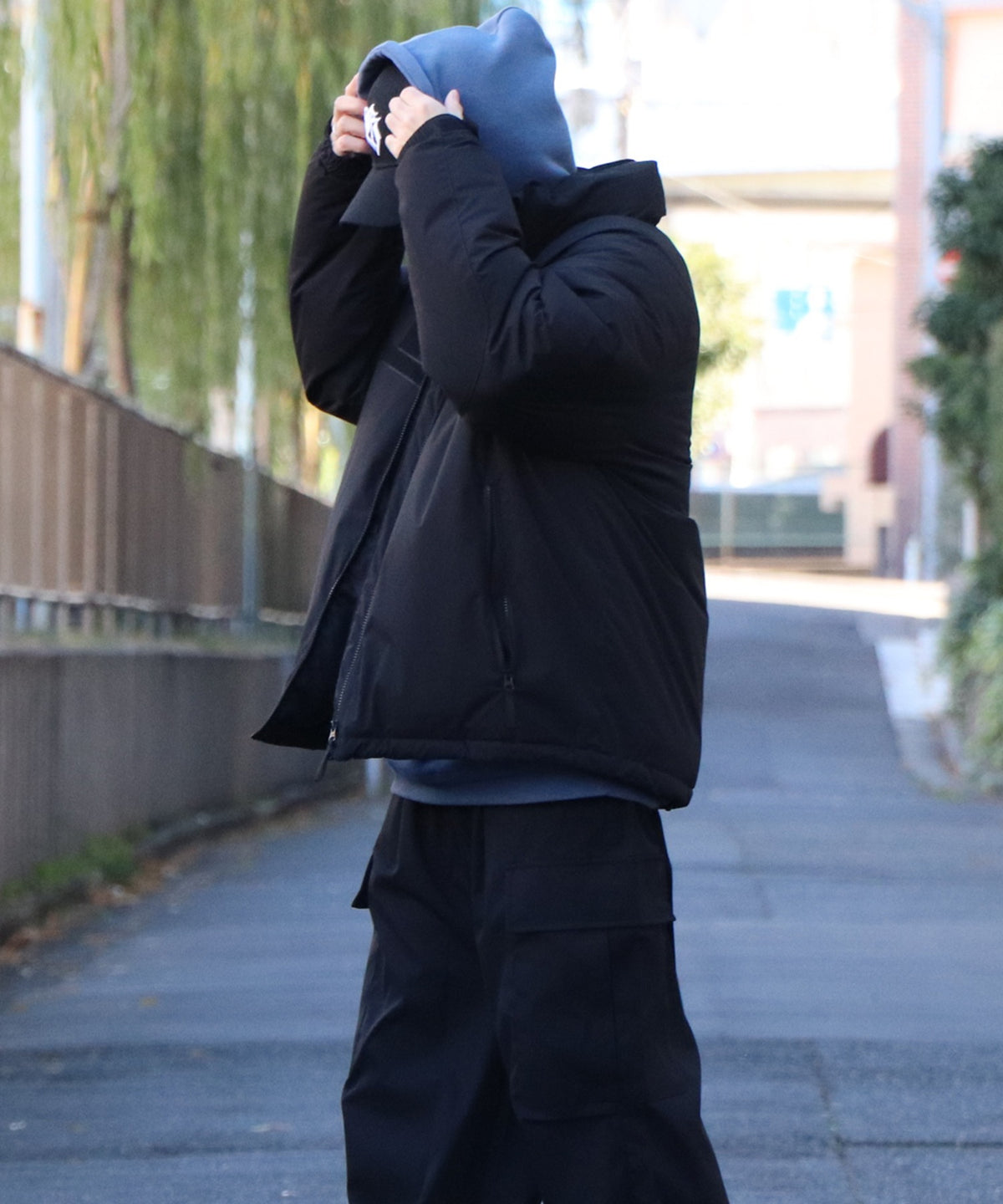 2way フード付き ビッグシルエット スタンドカラー エコダウン ファイバーダウン ミリタリージャケット