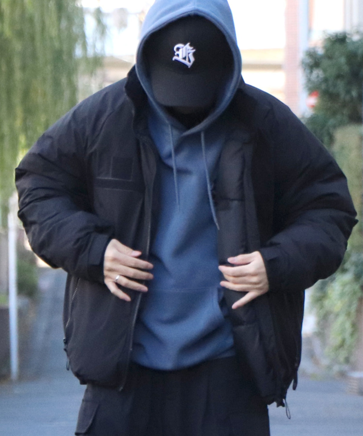 2way フード付き ビッグシルエット スタンドカラー エコダウン ファイバーダウン ミリタリージャケット